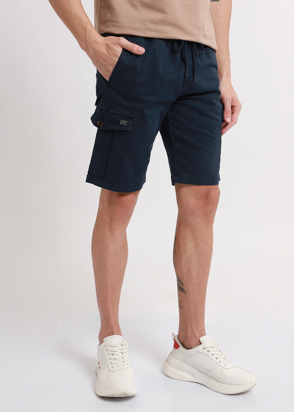 Buy Navy Blue Cotton Cargo Shorts