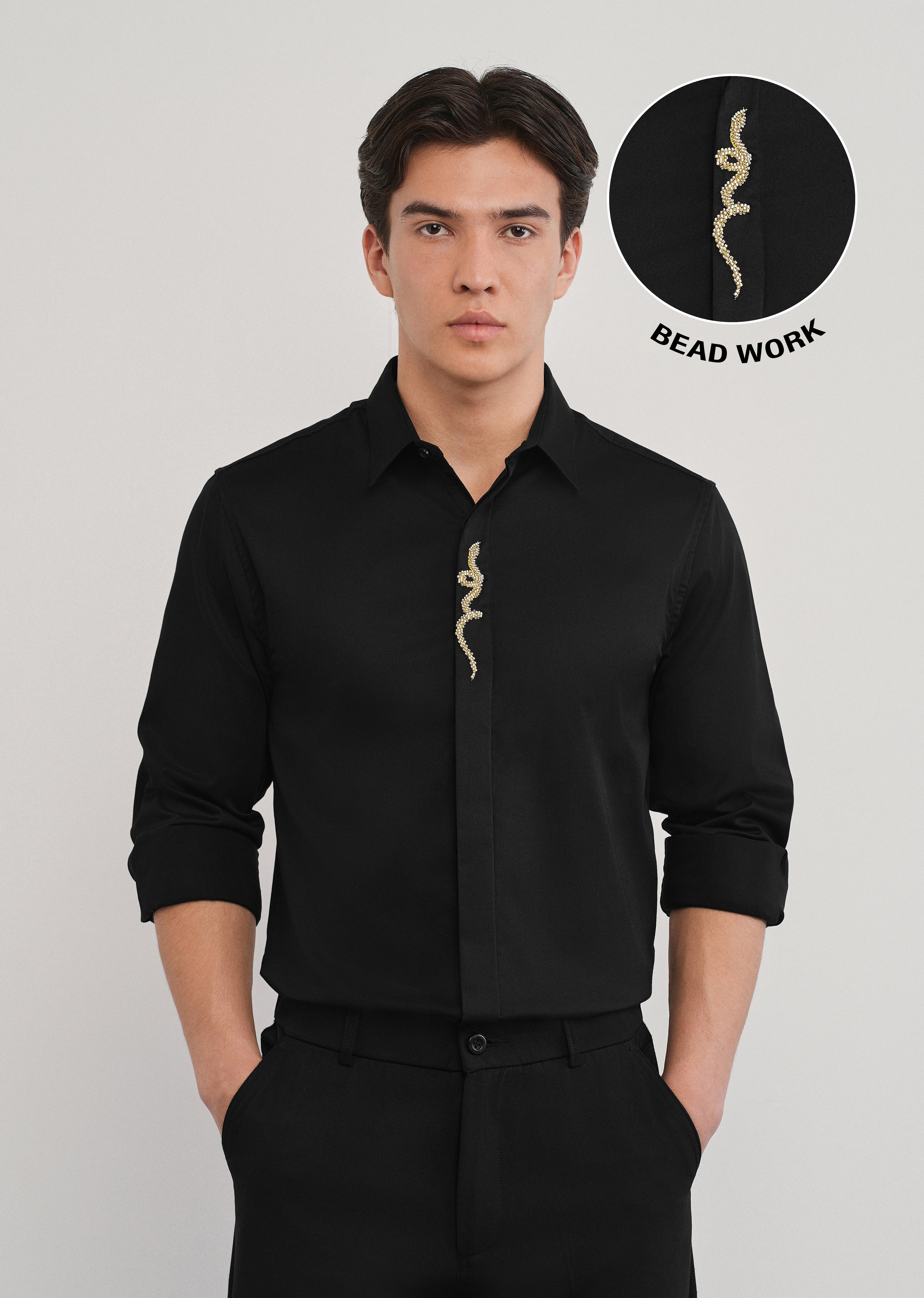 Black Serpent Beadwork Designer Shirt