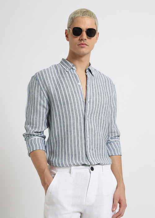 Flint Grey Stripe Pure Irish Linen Shirt