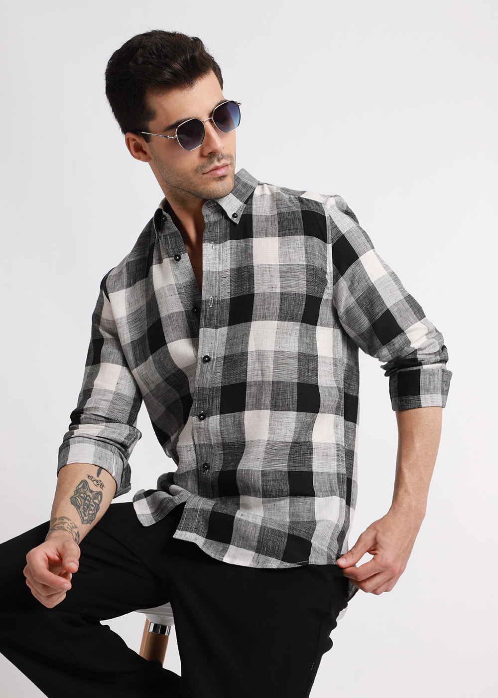 Pure Irish Linen Quadric Checks Shirt