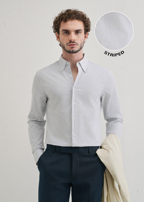 Light Blue Striped Cotton Linen Shirt