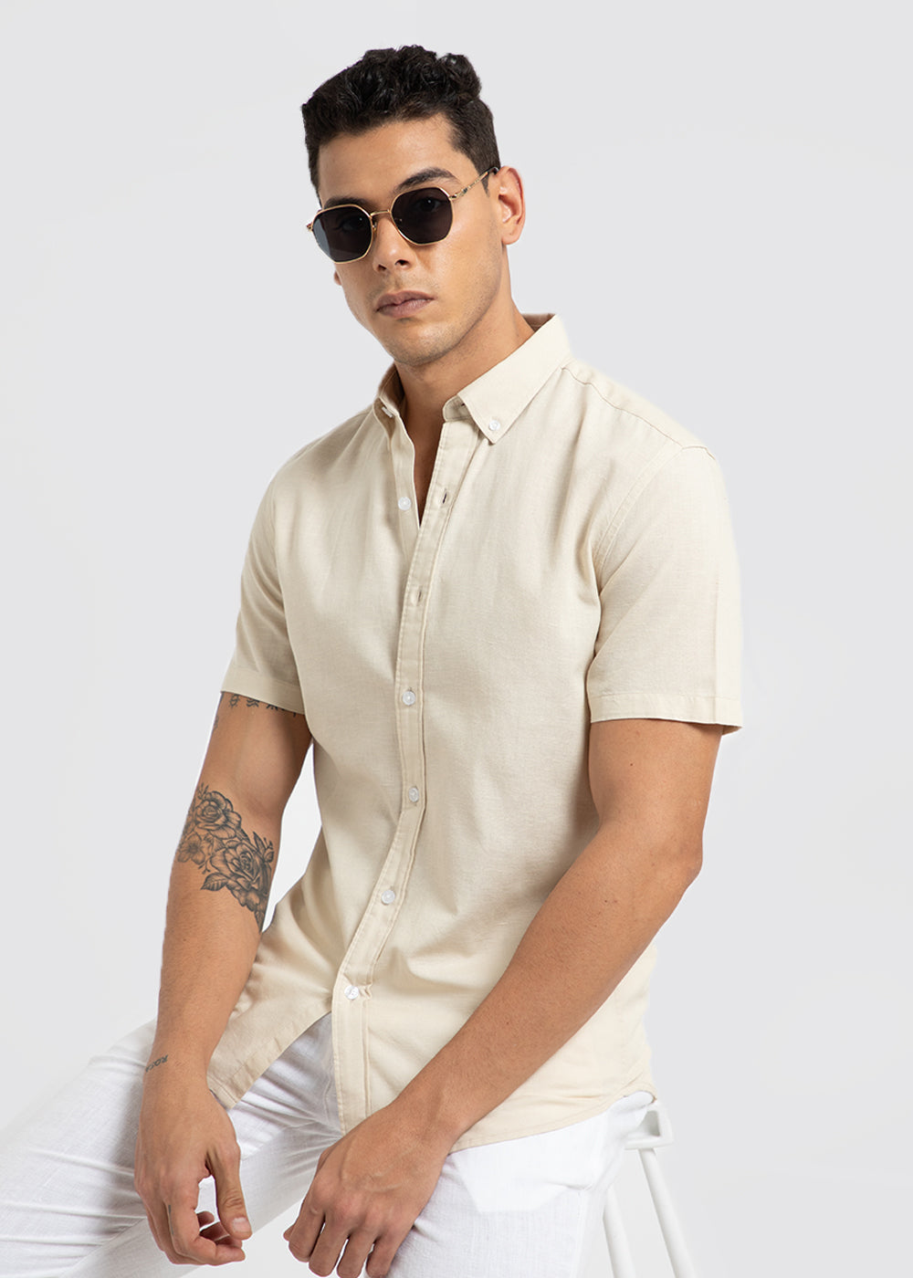Light Beige Cotton Linen Shirt