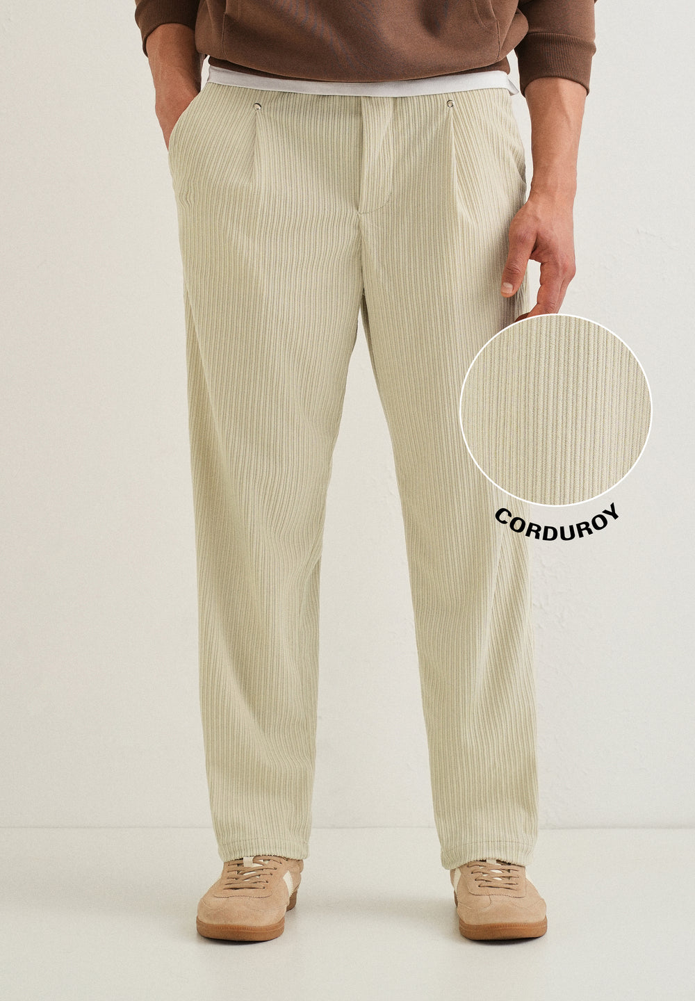 Ivory Cream Drawstring Corduroy Pant