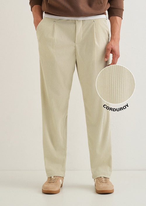 Ivory Cream Drawstring Corduroy Pant