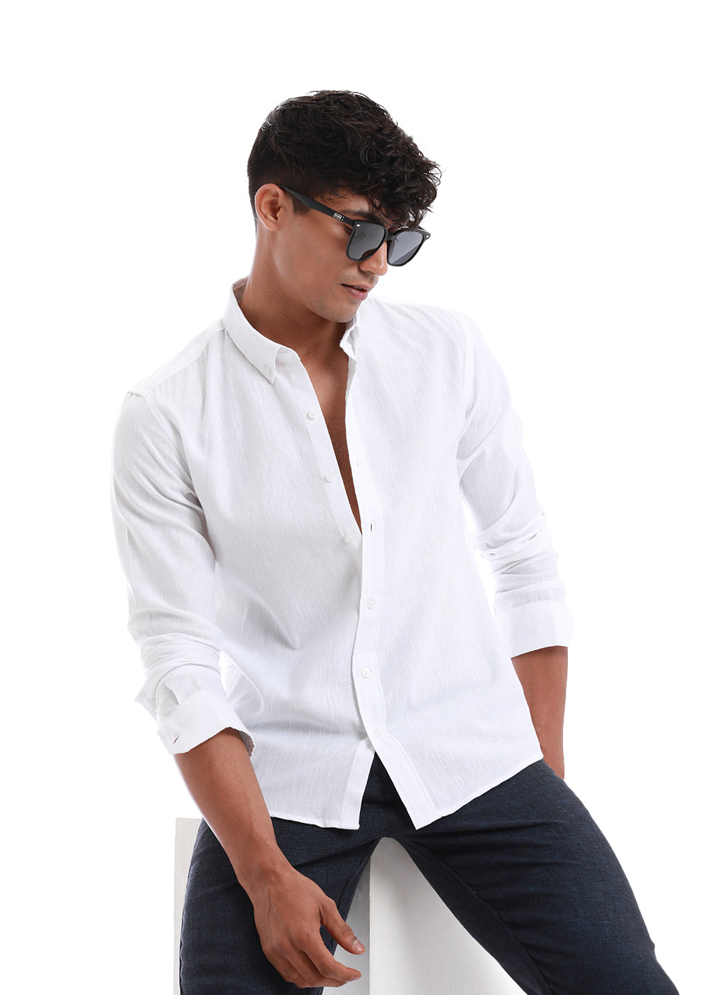 Misty White Blended Linen shirt