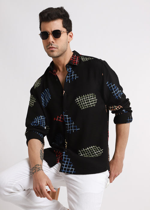 Black Geometric Embroidered Shirt