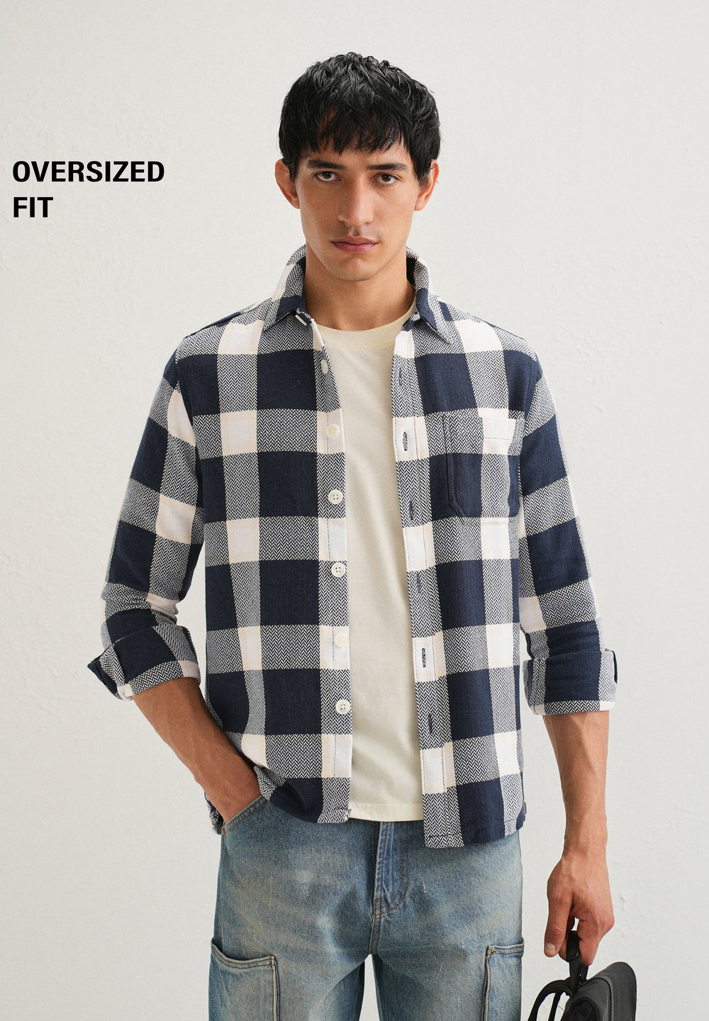 Dark Blue Checked Overshirt