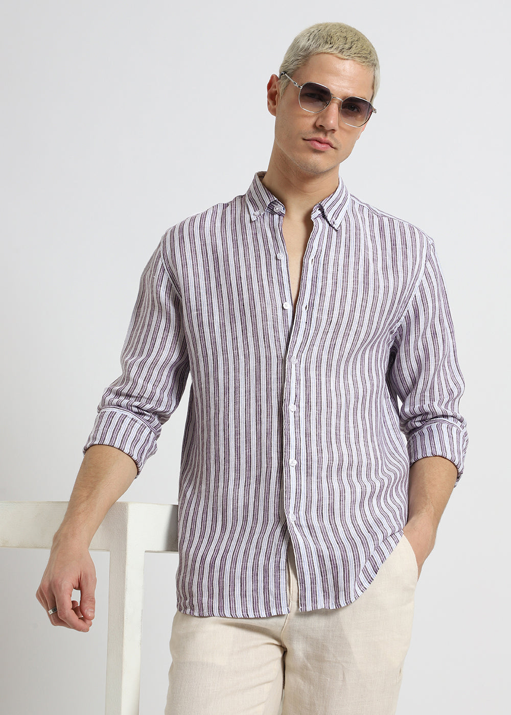 Lavender Stripe Pure Irish Linen Shirt