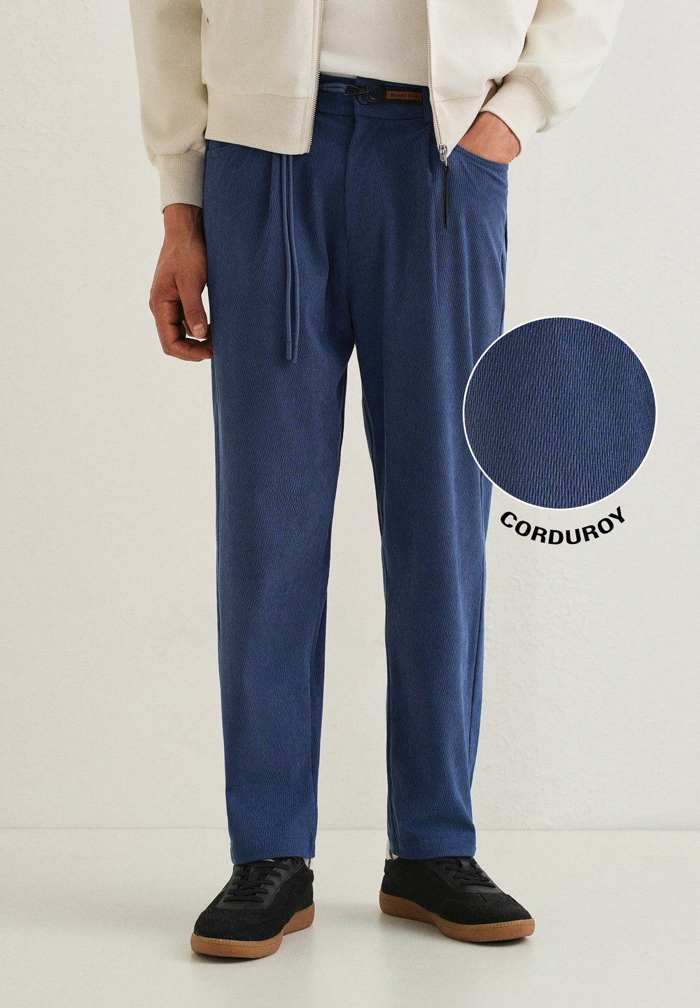 Blue Textured Corduroy Drawstring Pant