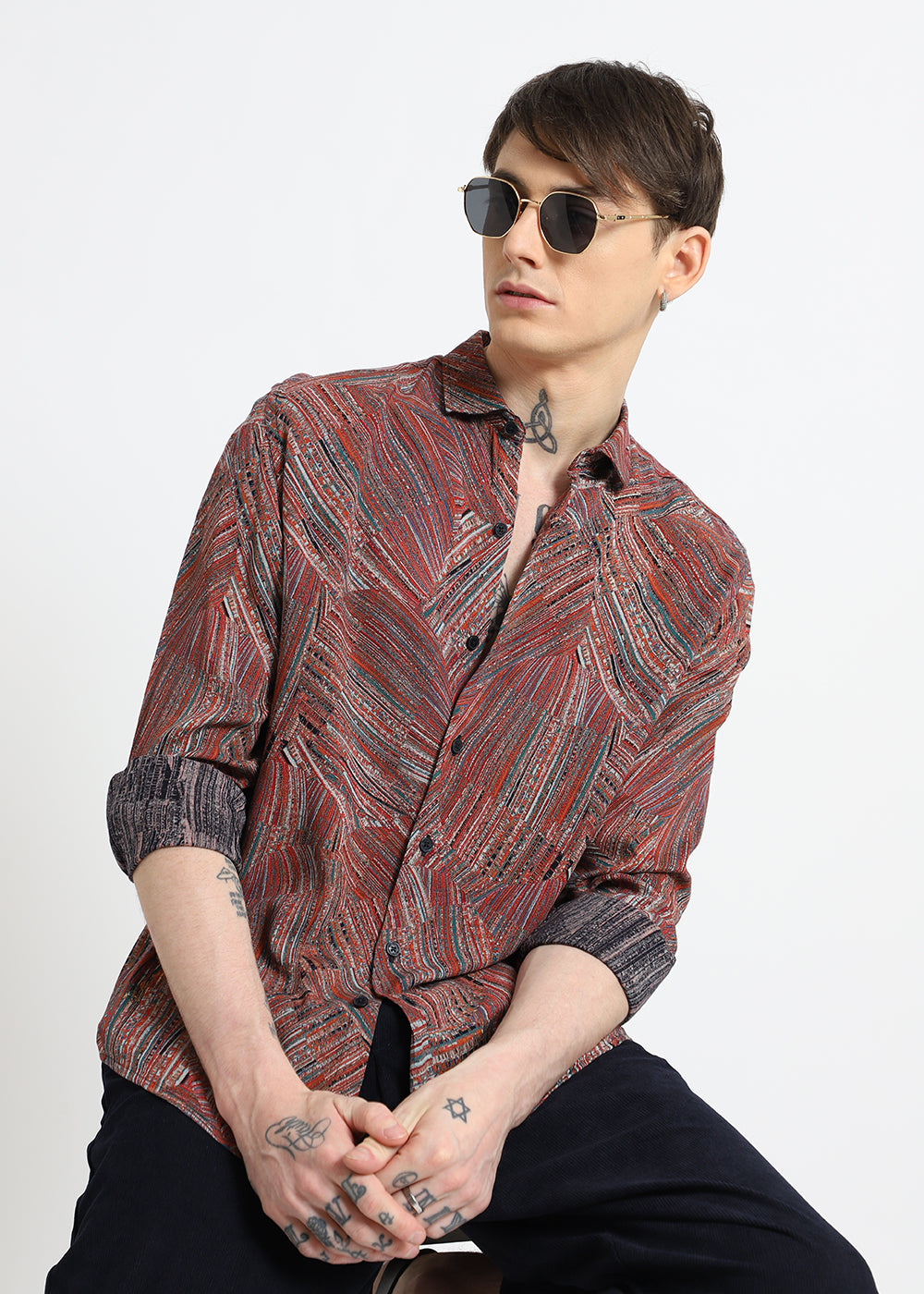 Serene Strokes Red Feather Shirt