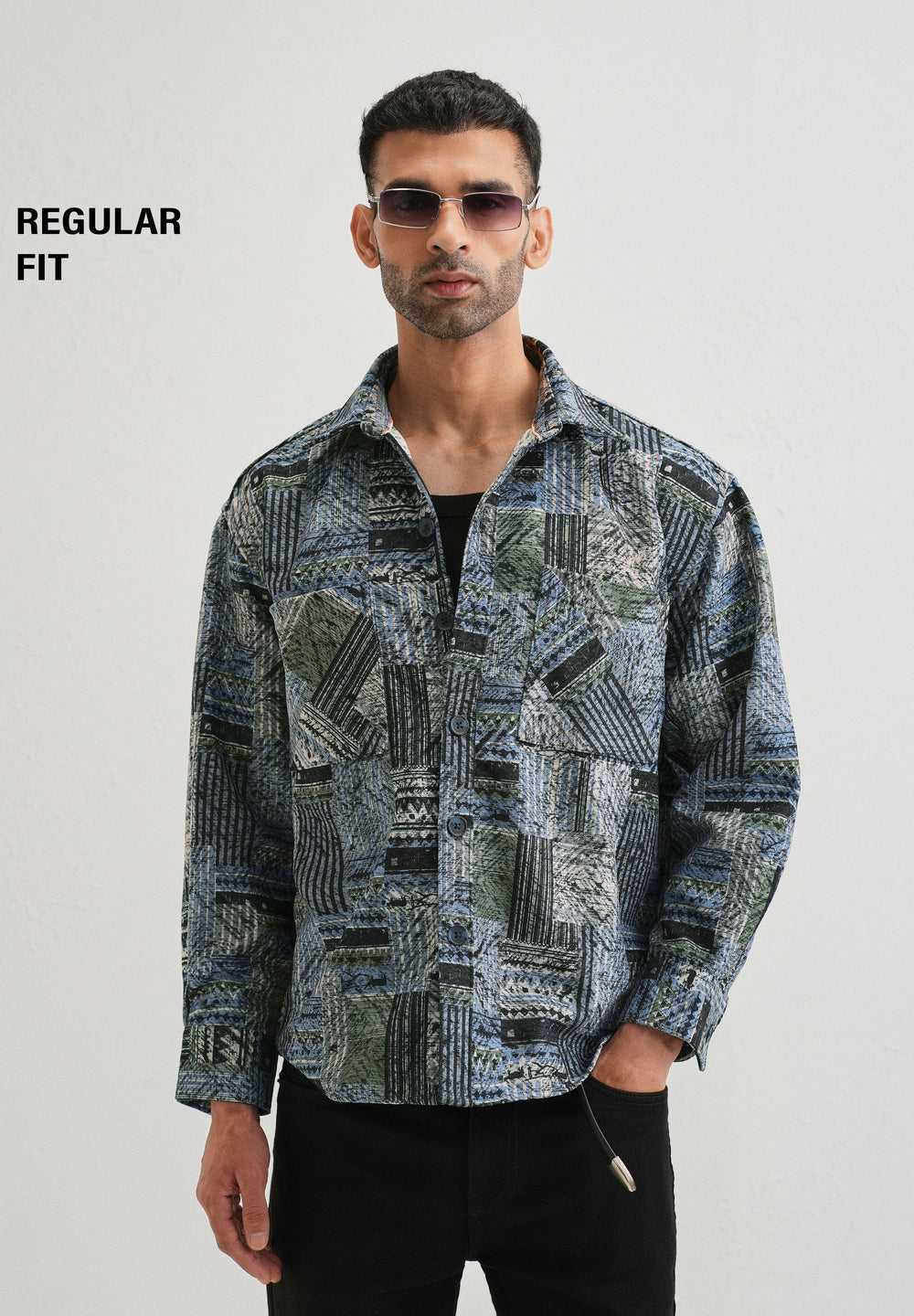 Blue Line Abstract Regular Fit Shacket