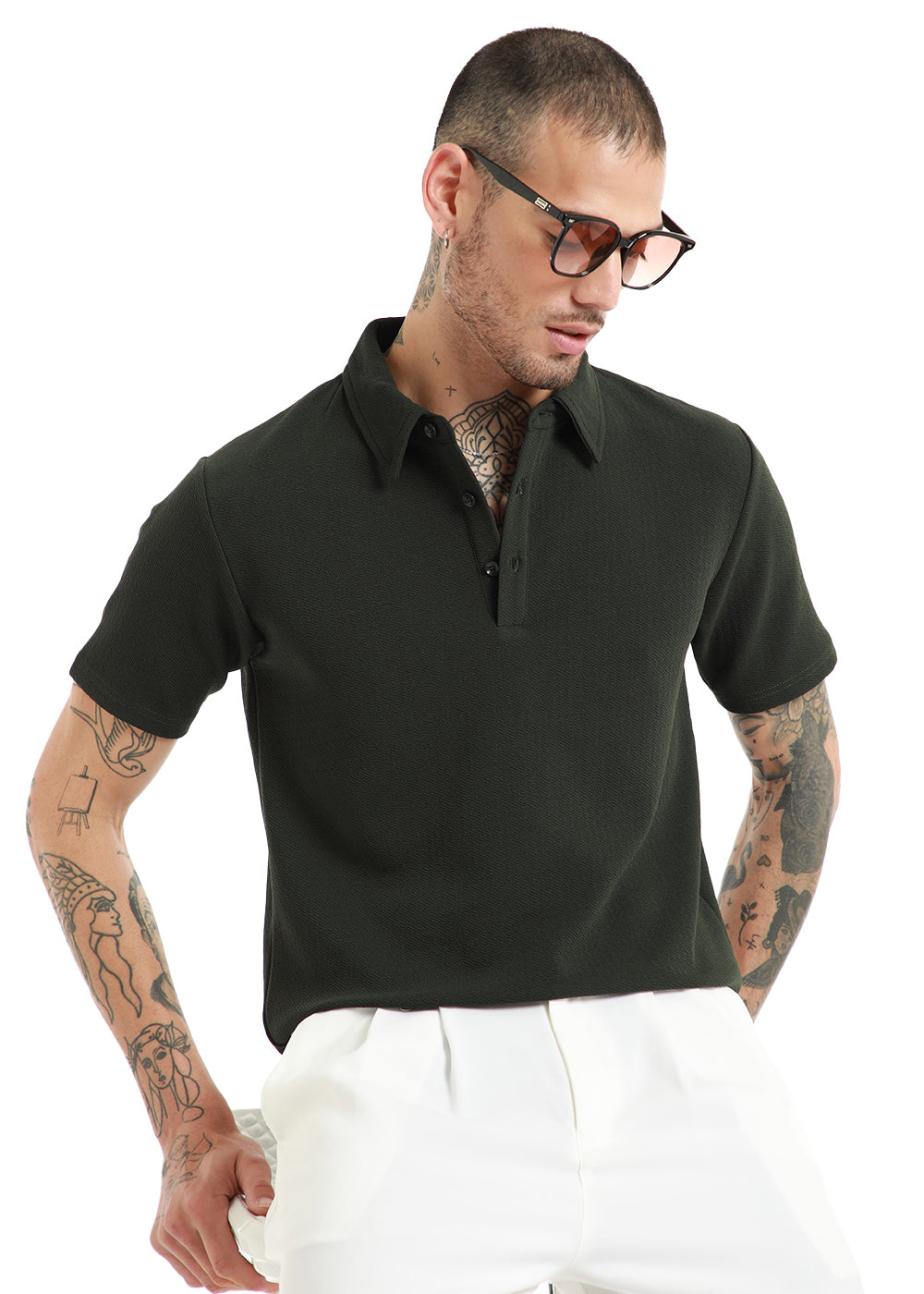 Olive classic textured Polo Tshirt
