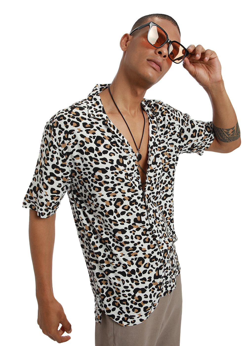 White Leopardic Print Half sleeve shirt