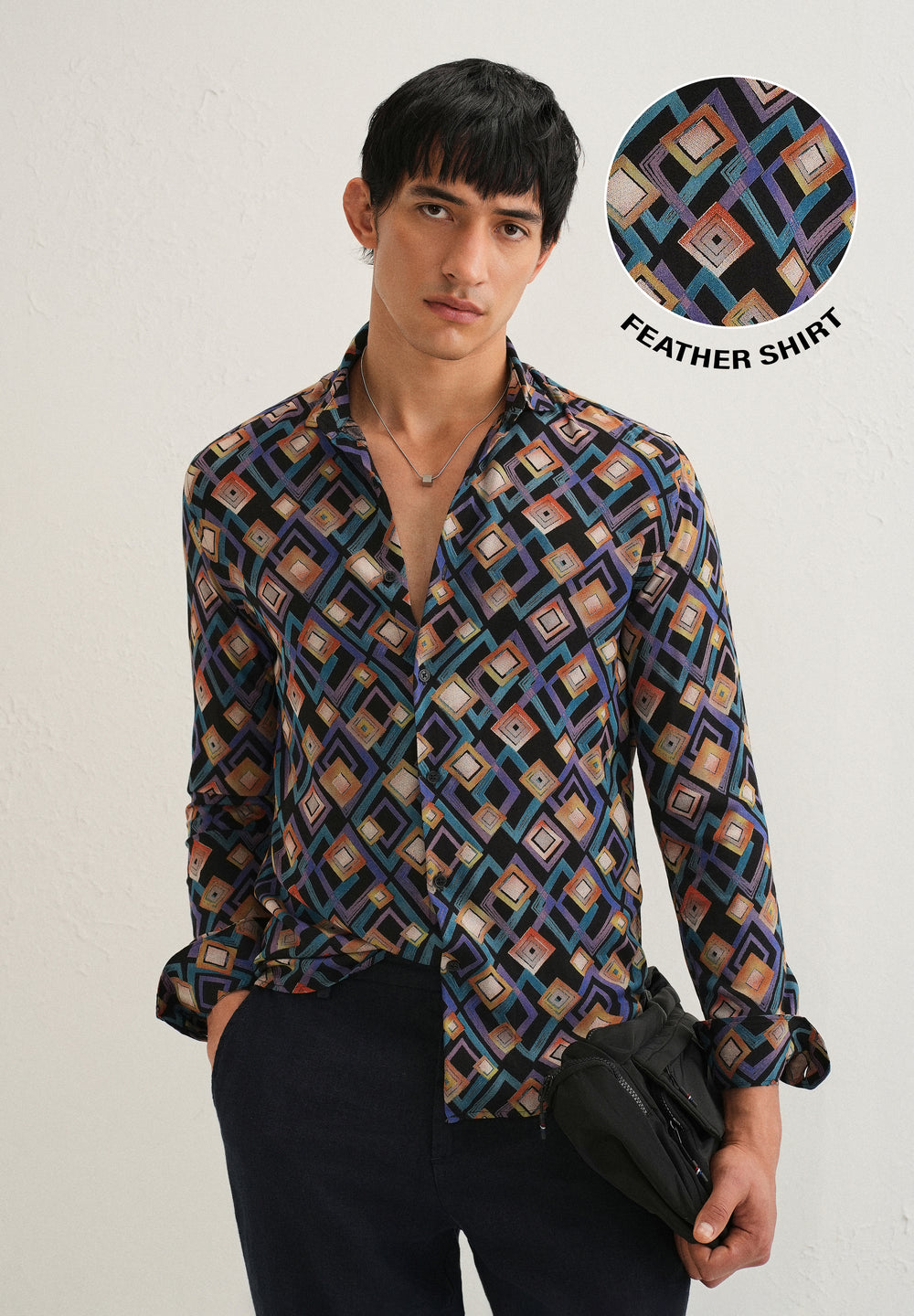 Blue Geometric Feather Shirt