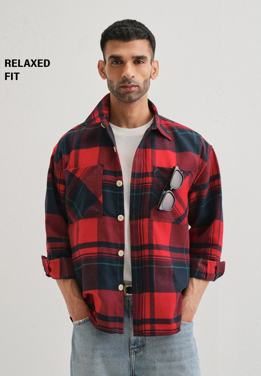 Red Checked Relaxed Fit Shacket