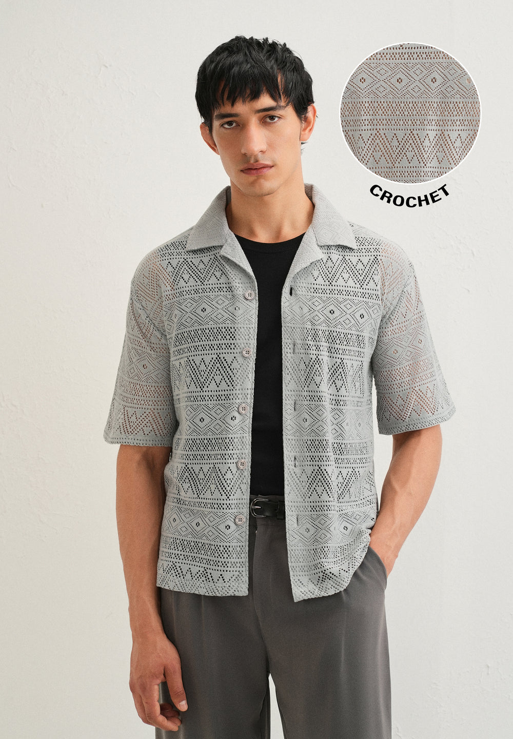 Pastel Grey Crochet Shirt