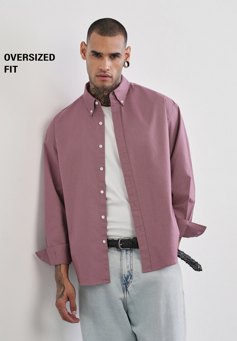 Mauve Cotton Stretch Oversized Shirt
