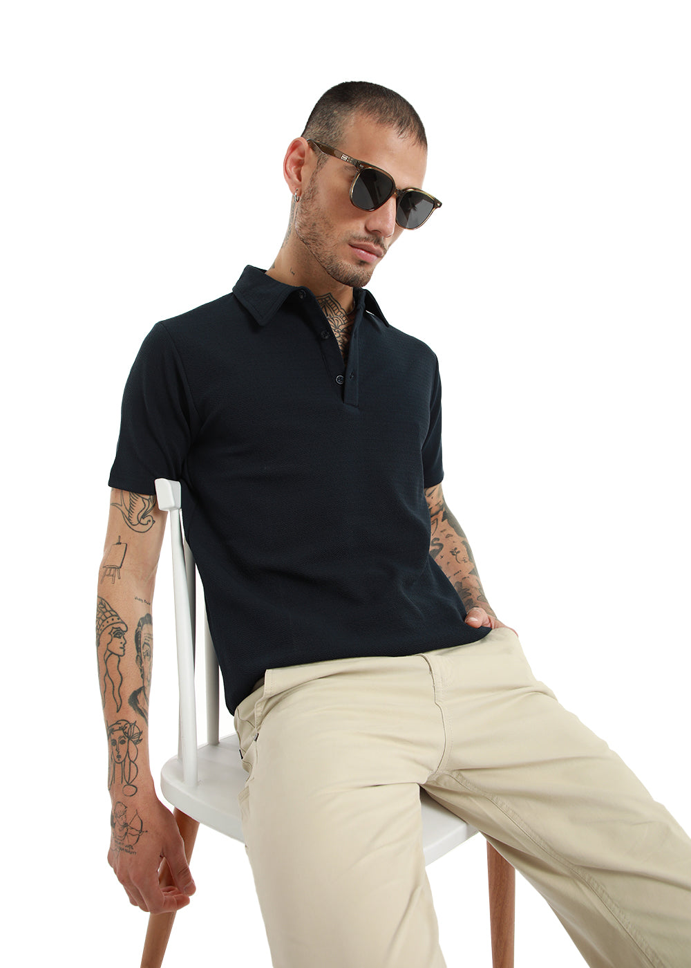 Dark Blue Classic Textured Polo T-shirt