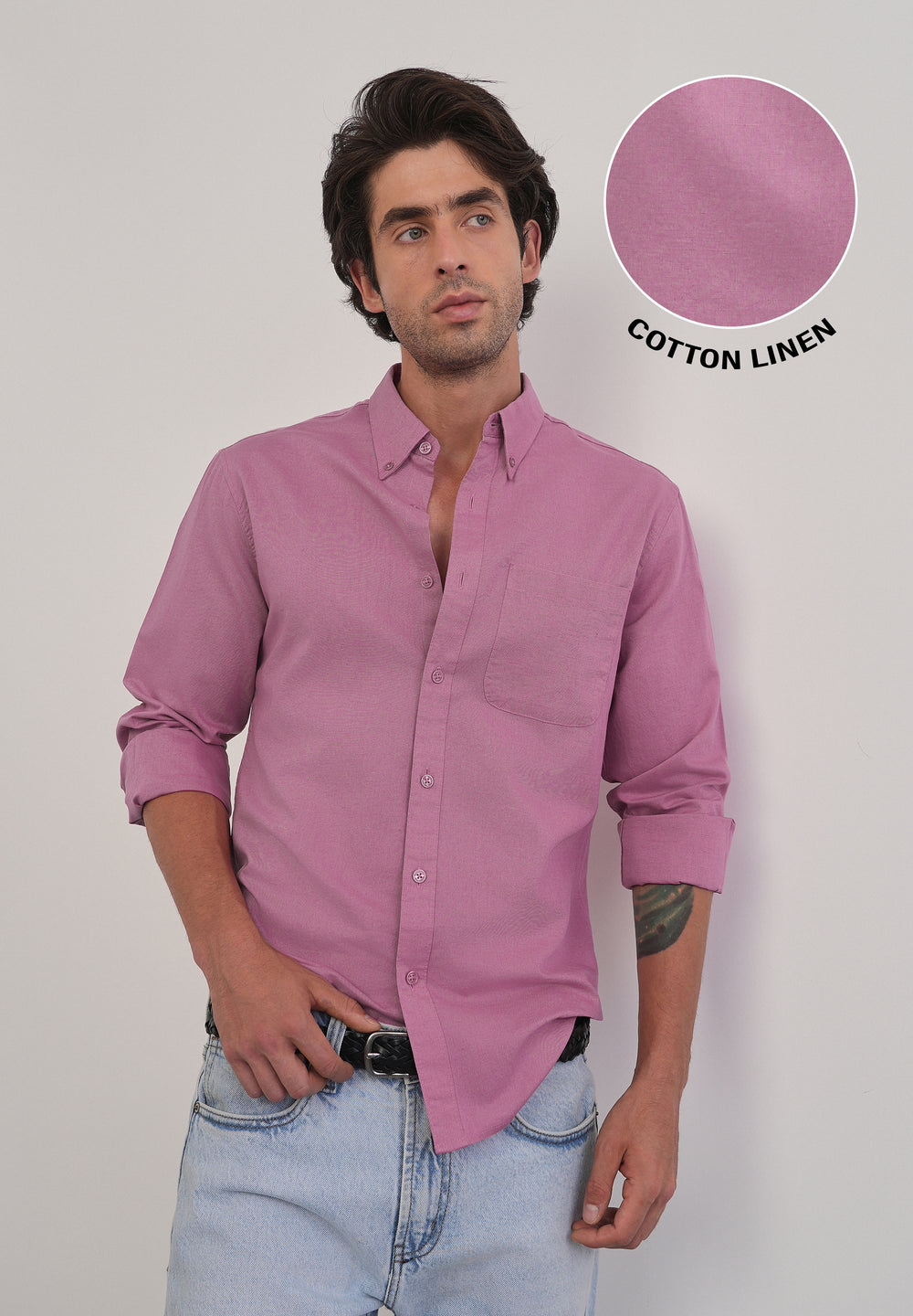 Pink Cotton Linen Plain Shirt