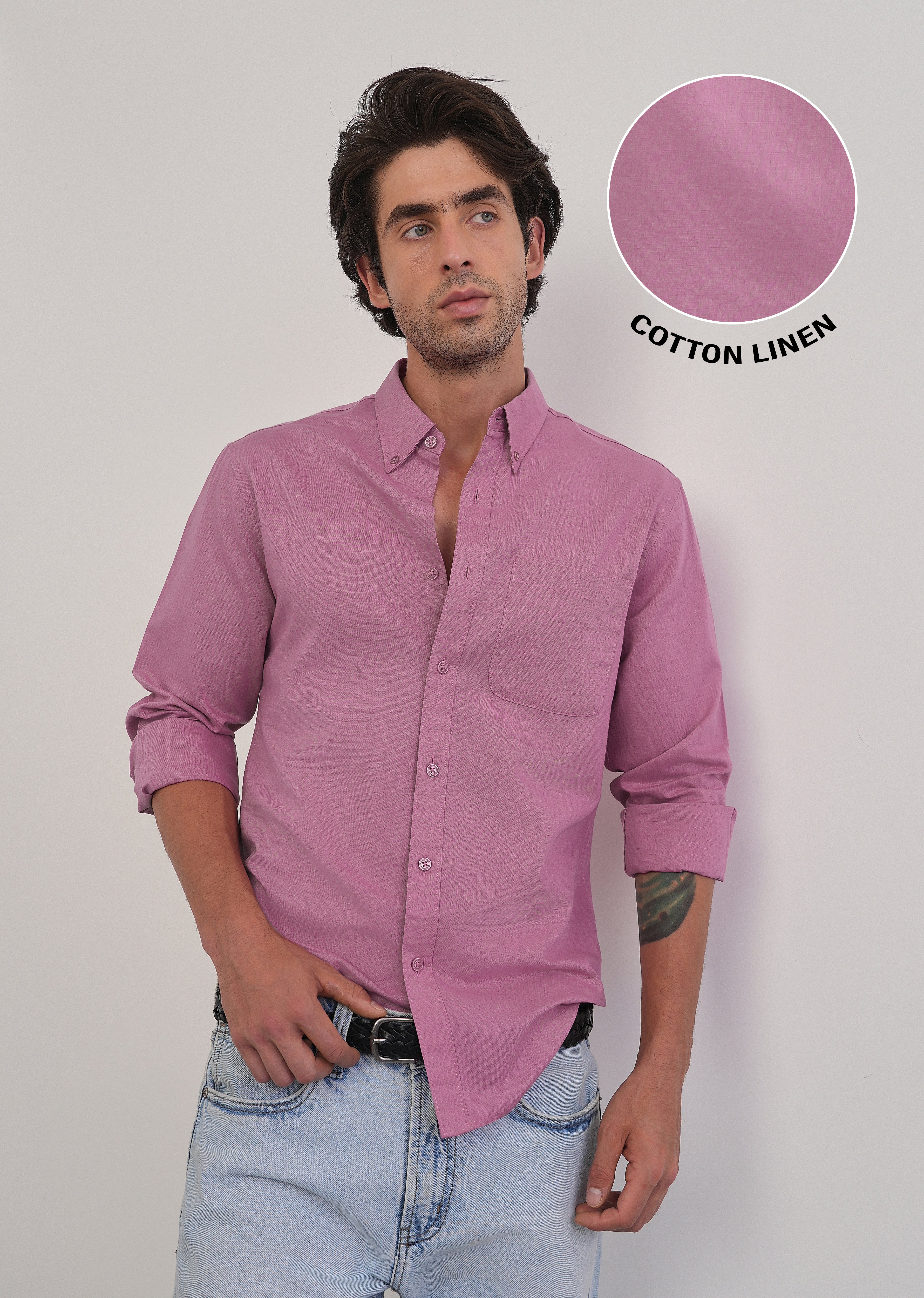 Pink Cotton Linen Plain Shirt