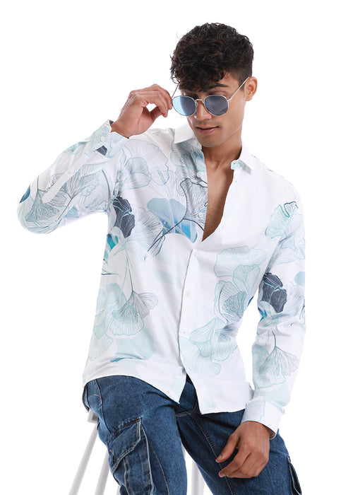 Ice Blue Flower Printed Shirt