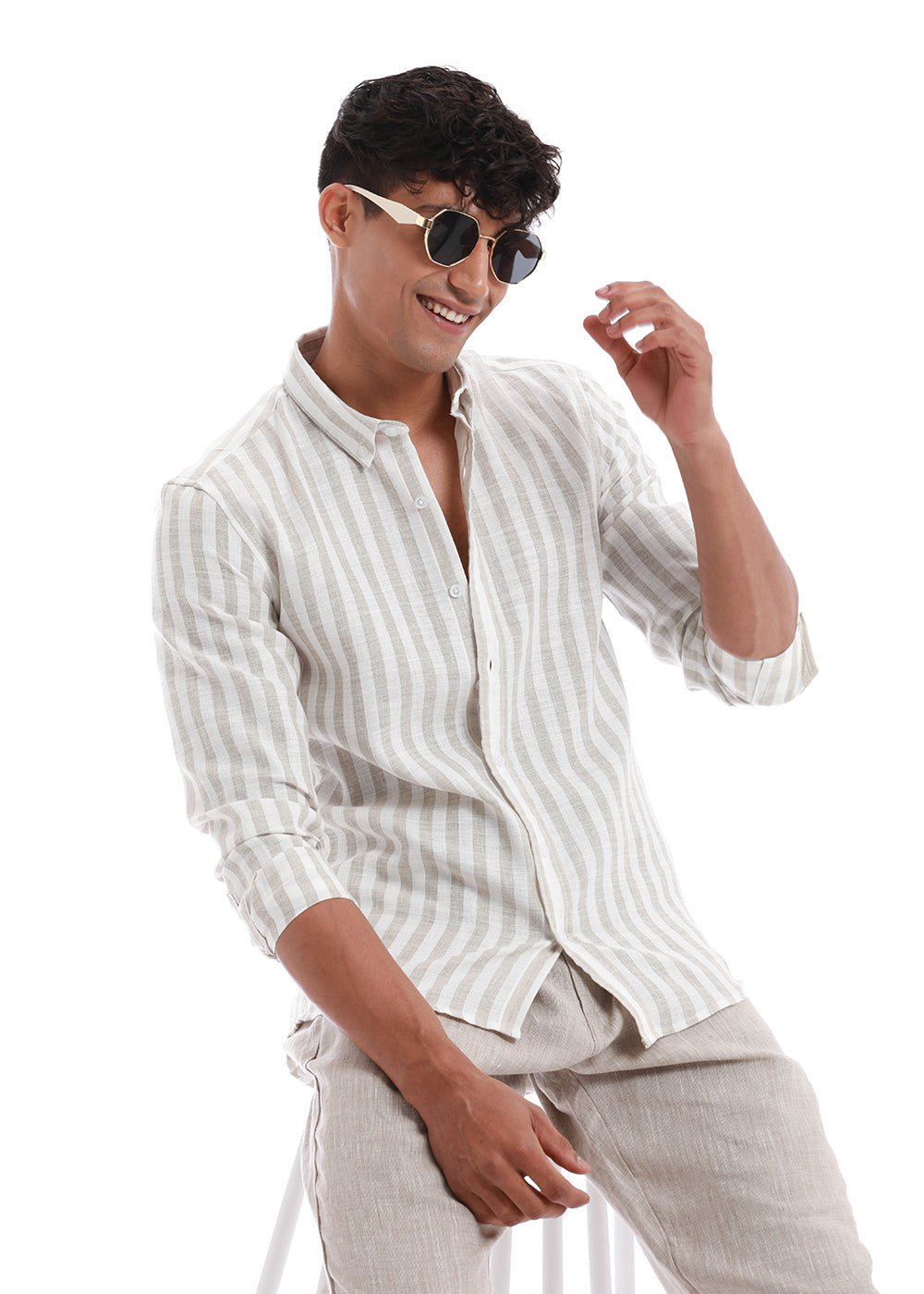 Classic Beige Stripe Blended Linen shirt