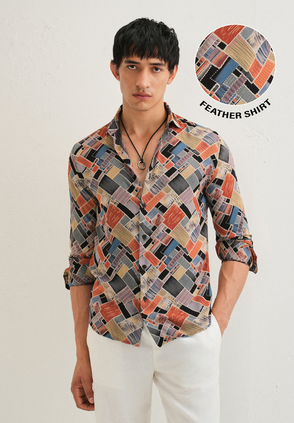 Orange Block Feather Shirt
