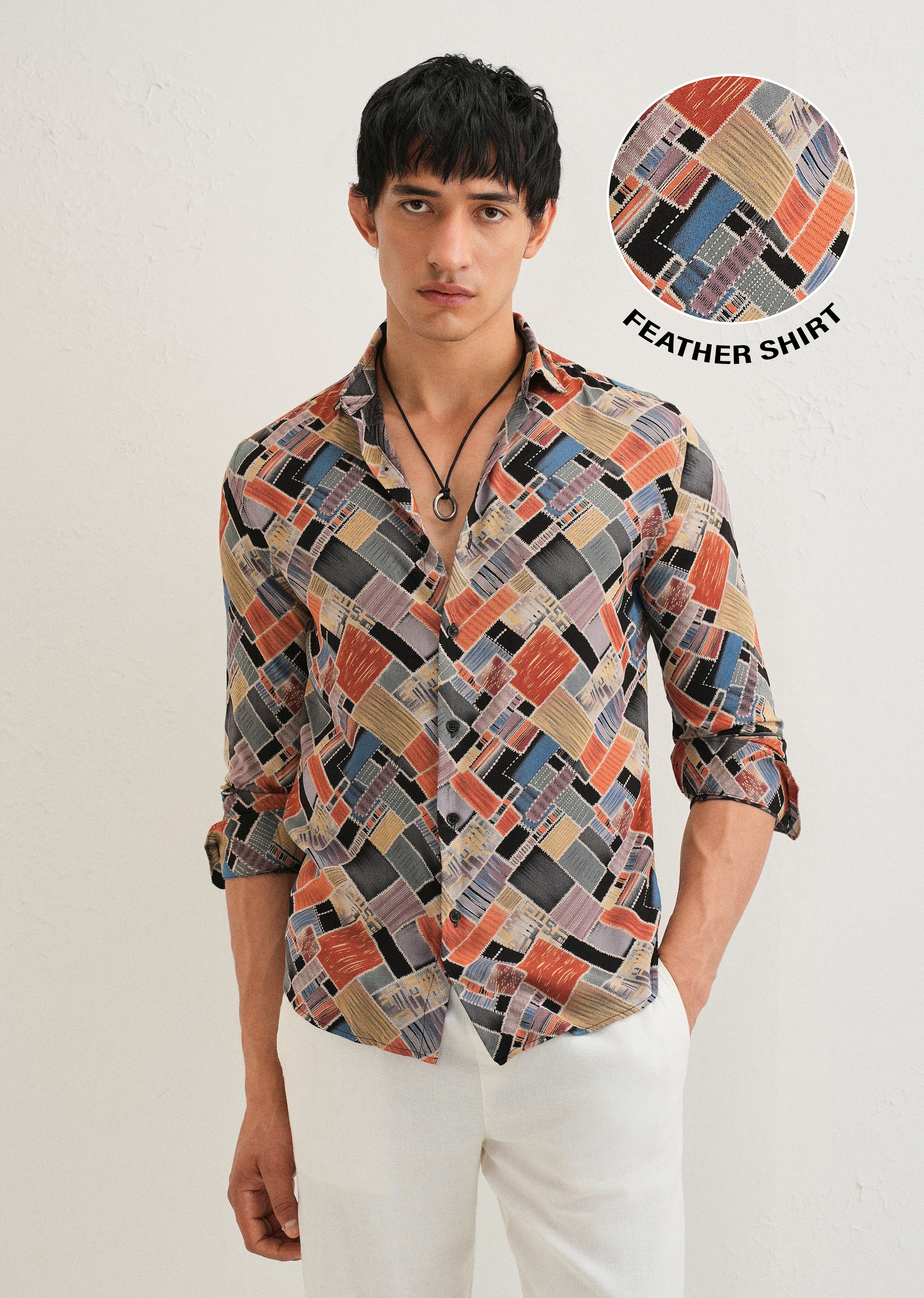 Orange Block Feather Shirt