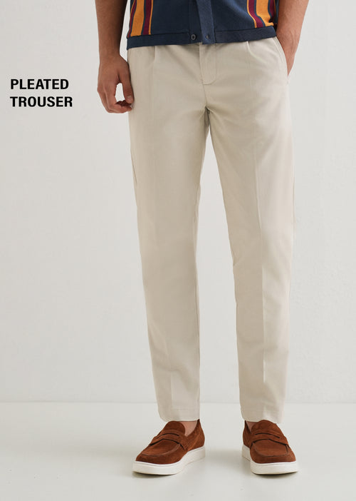 Ivory Plain Pleated Chinos