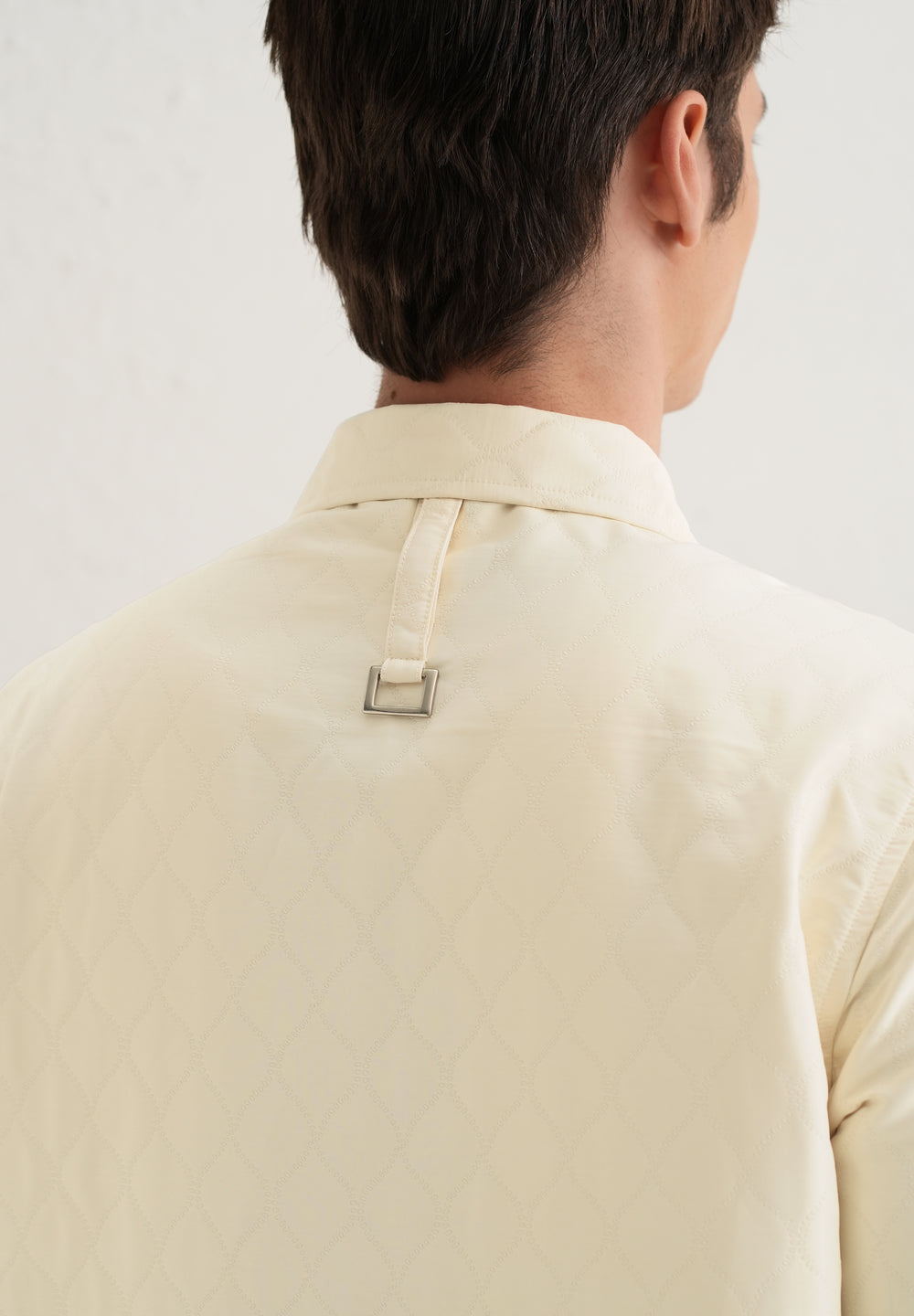 Cream Cross Pocket Self Pattern Shacket