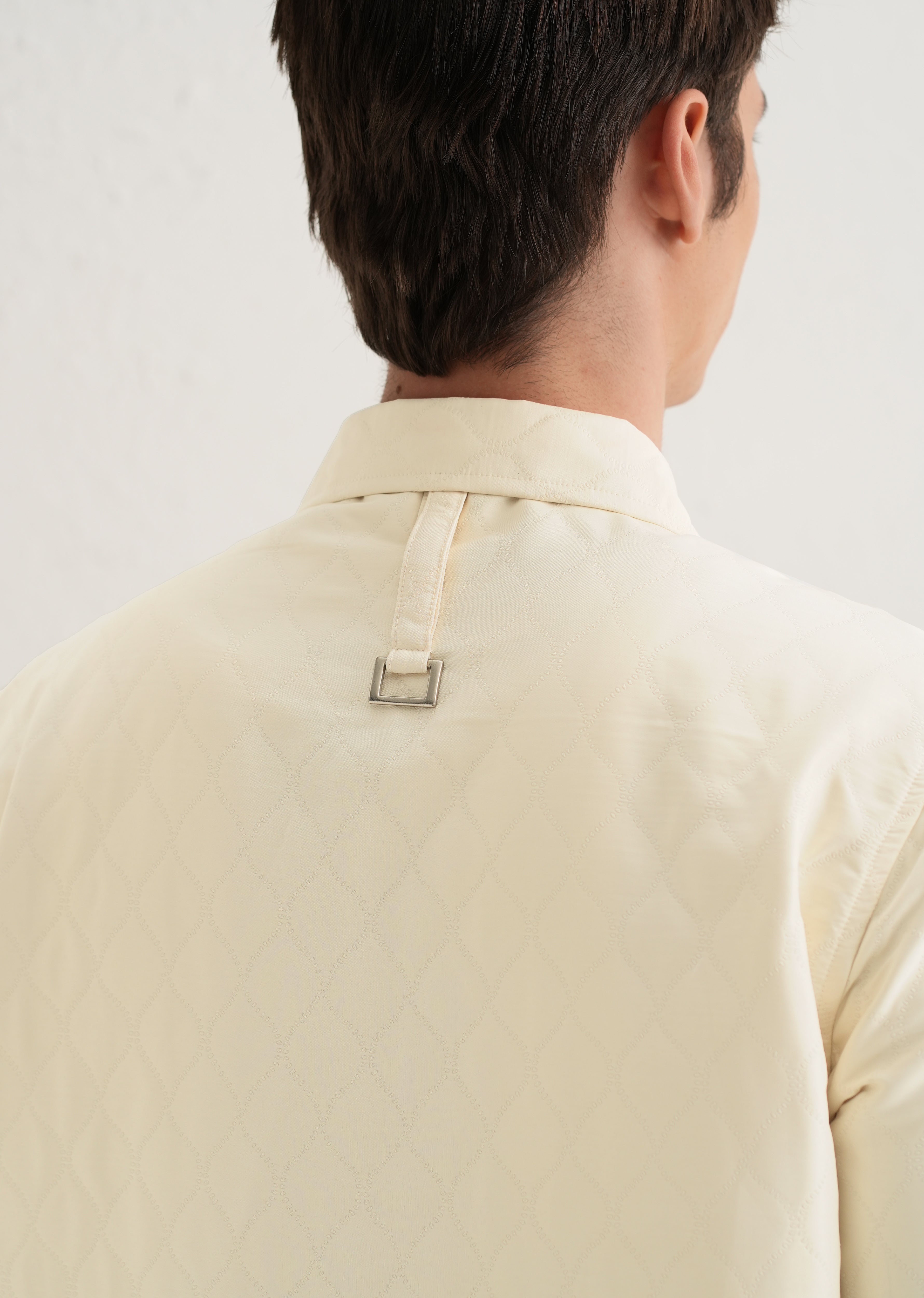 Cream Cross Pocket Self Pattern Shacket