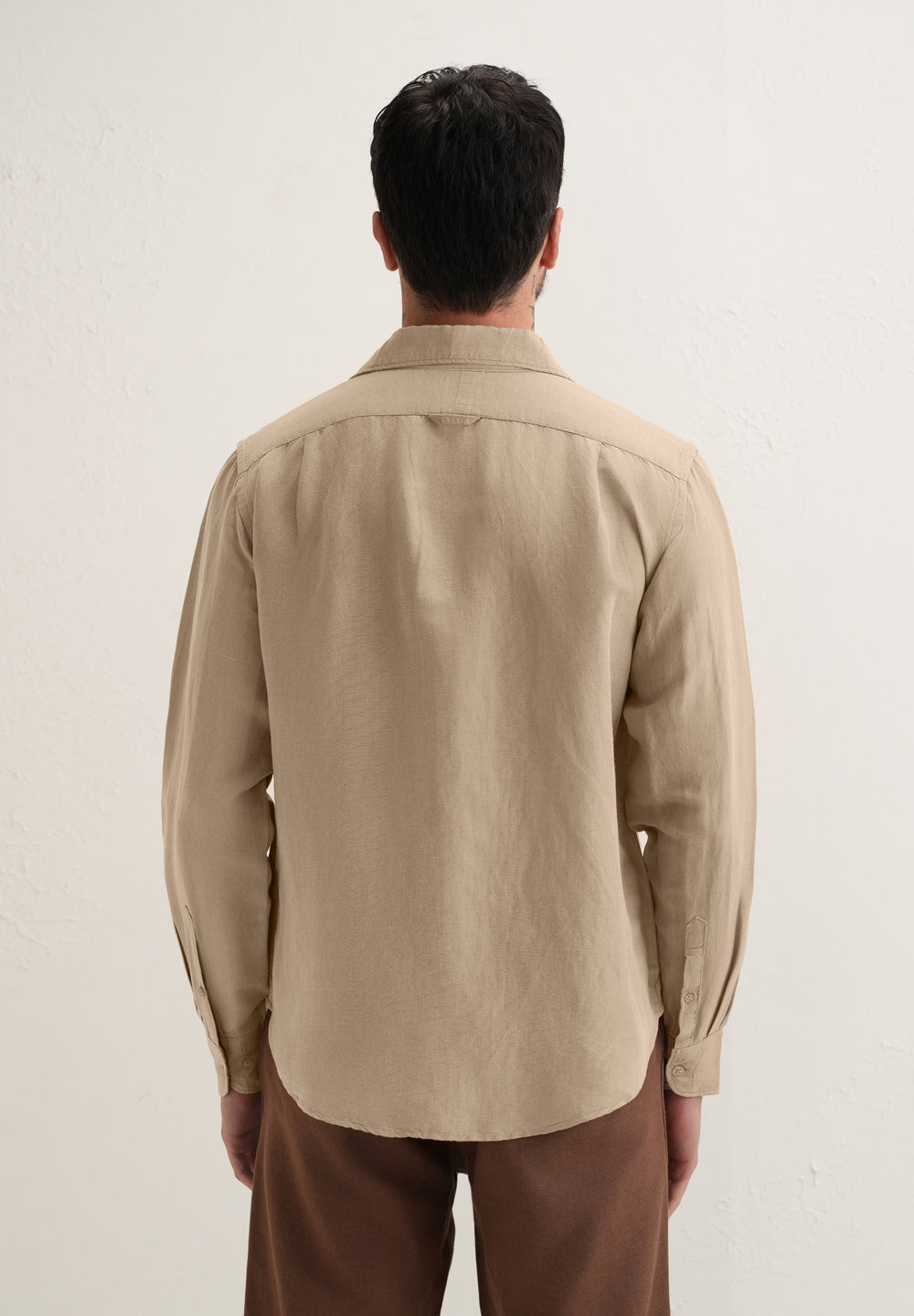 Tan Beige Plain Linen Viscose Shirt