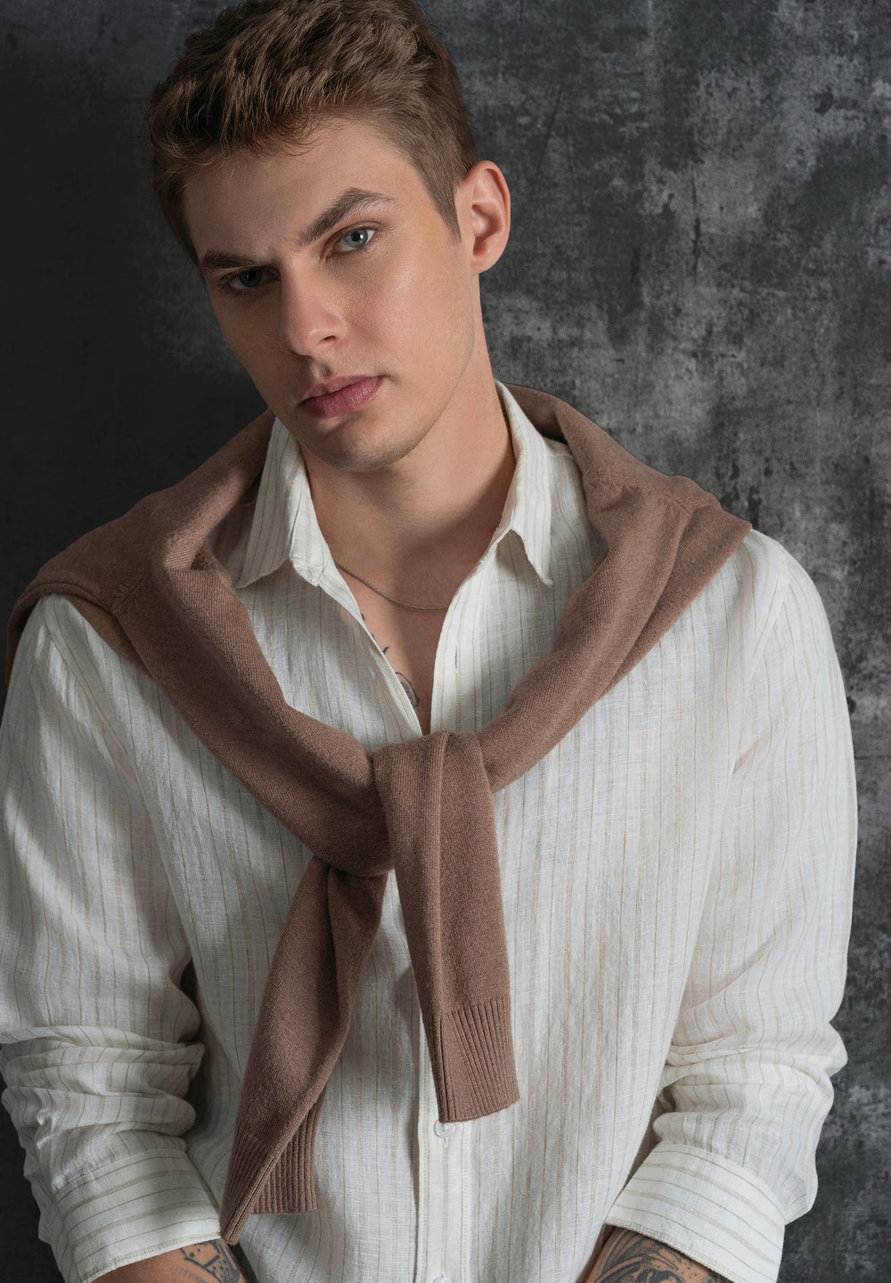 100% Linen Off-White Dual Stripe Shirt