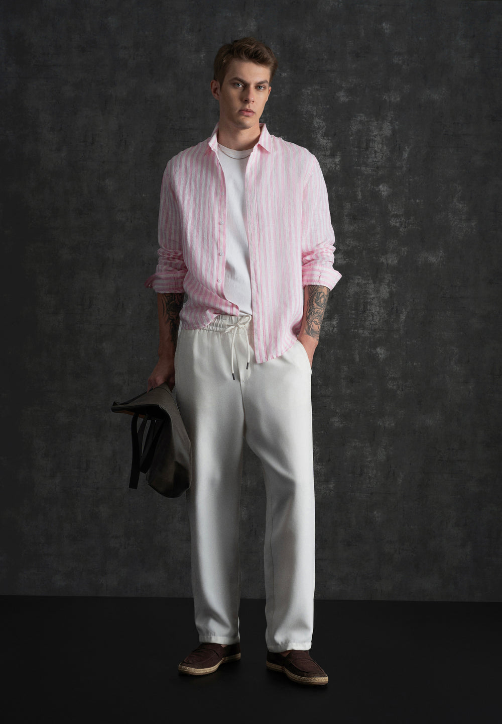 100% Linen Pink Stripe Shirt