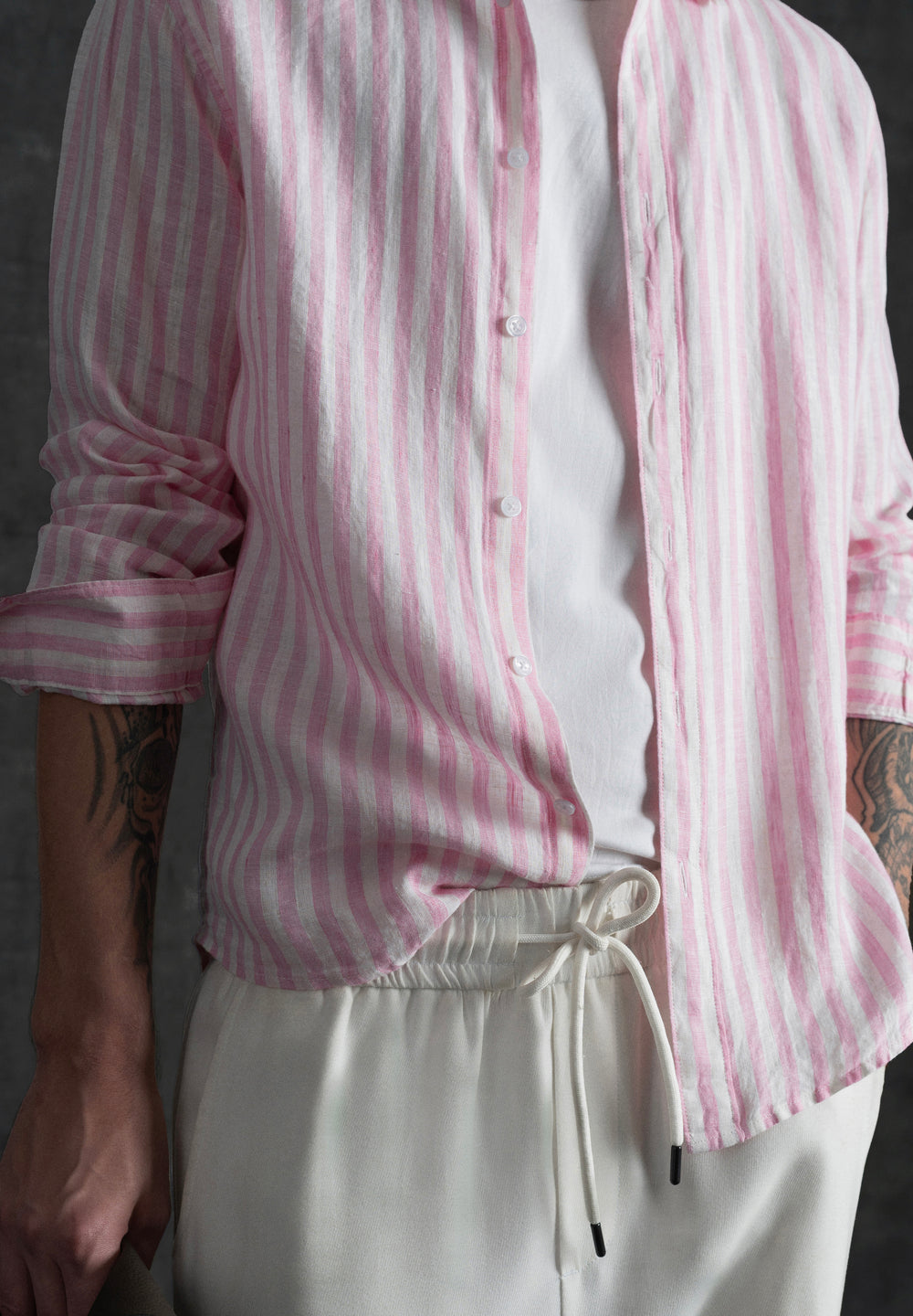 100% Linen Pink Stripe Shirt