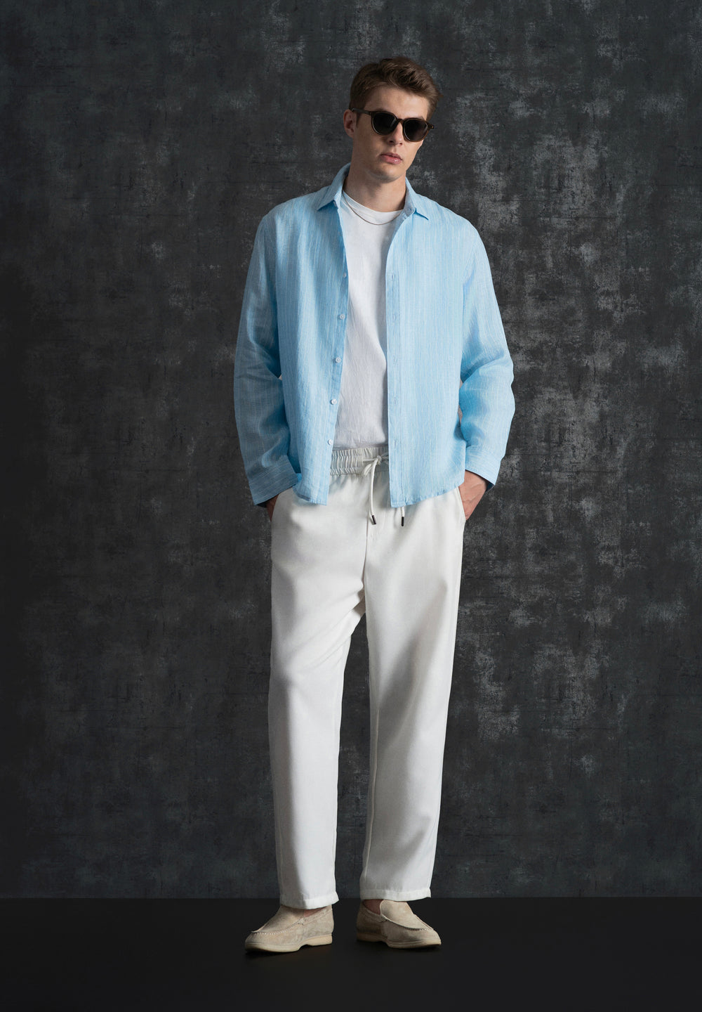 100% Linen Sky Blue Stripe Shirt