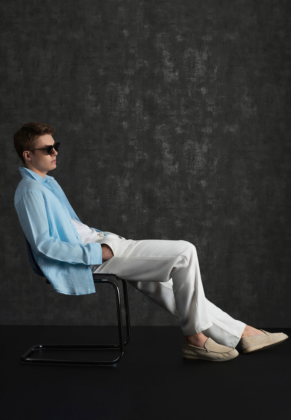 100% Linen Sky Blue Stripe Shirt