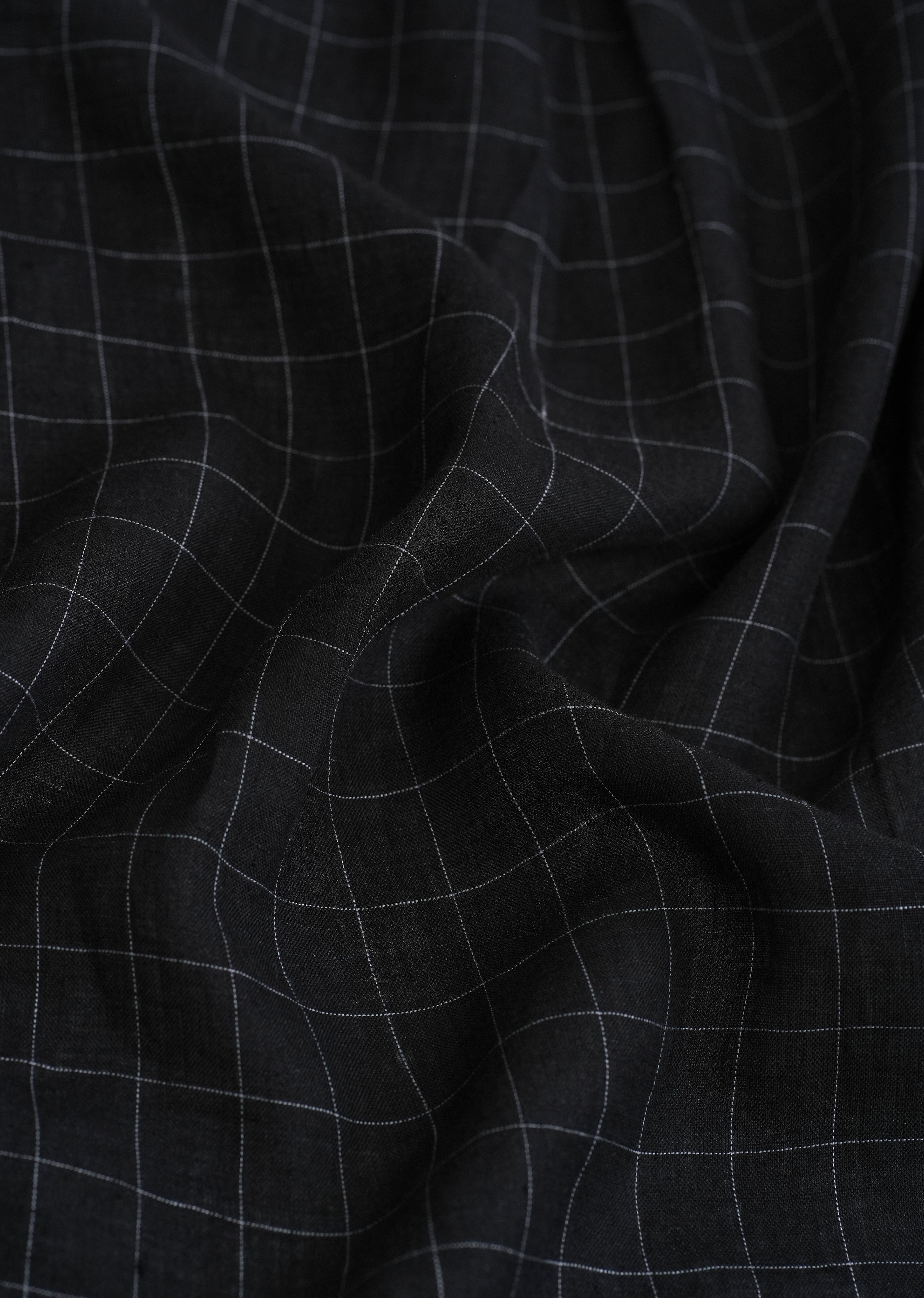 Black 100% Pure Linen Classic Check Shirt