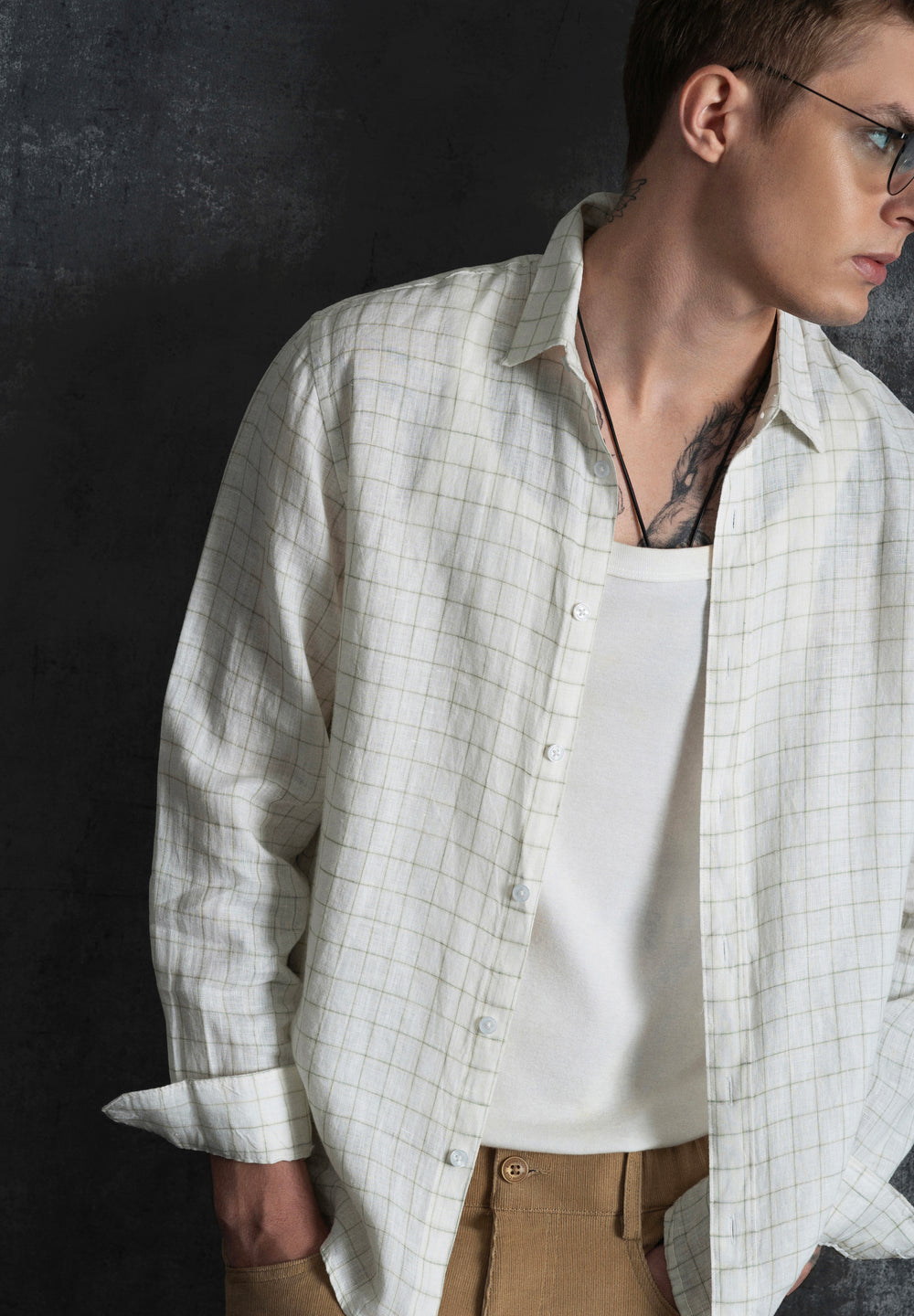 Off-White 100% Pure Linen Check Shirt