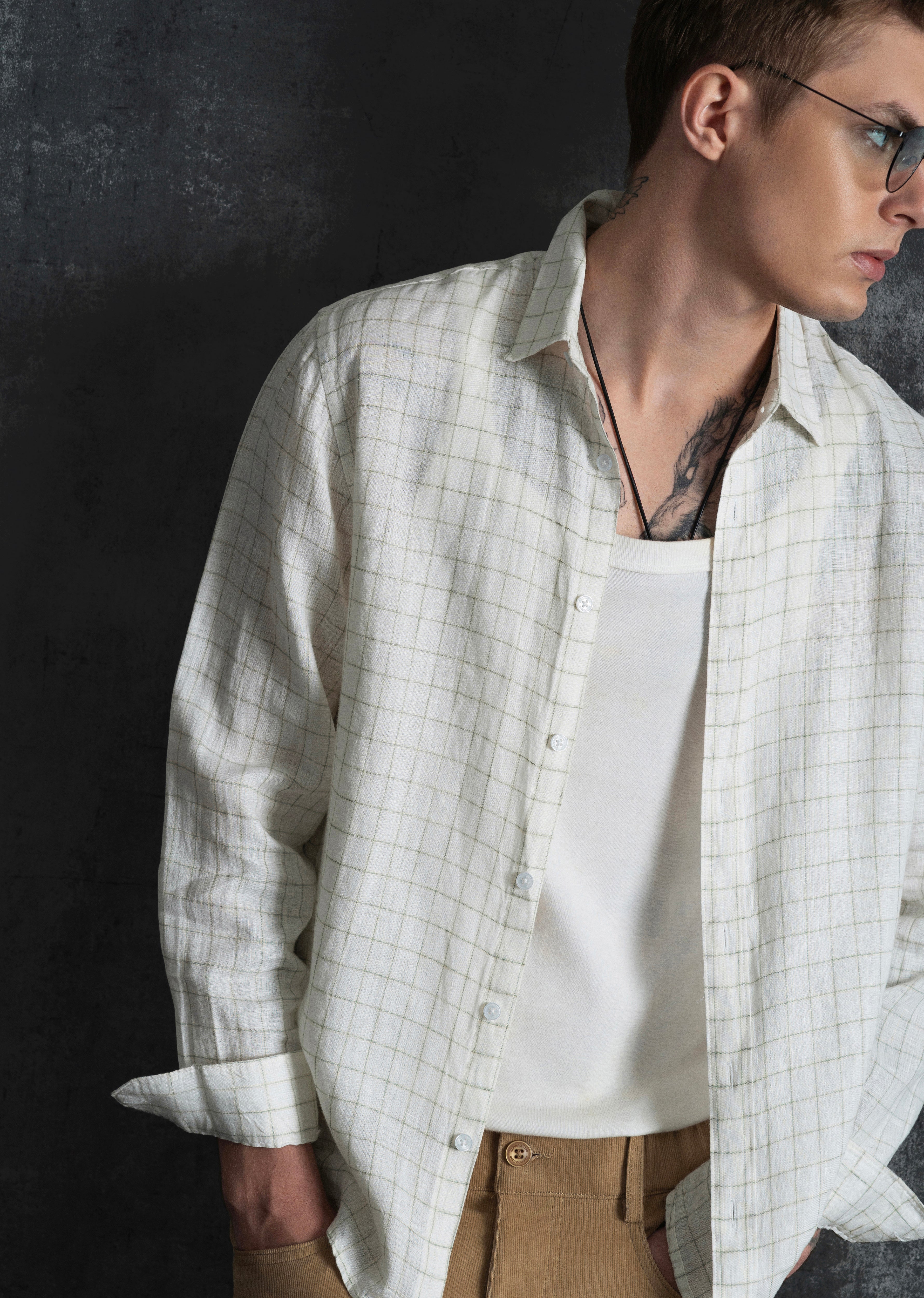 Off-White 100% Pure Linen Check Shirt