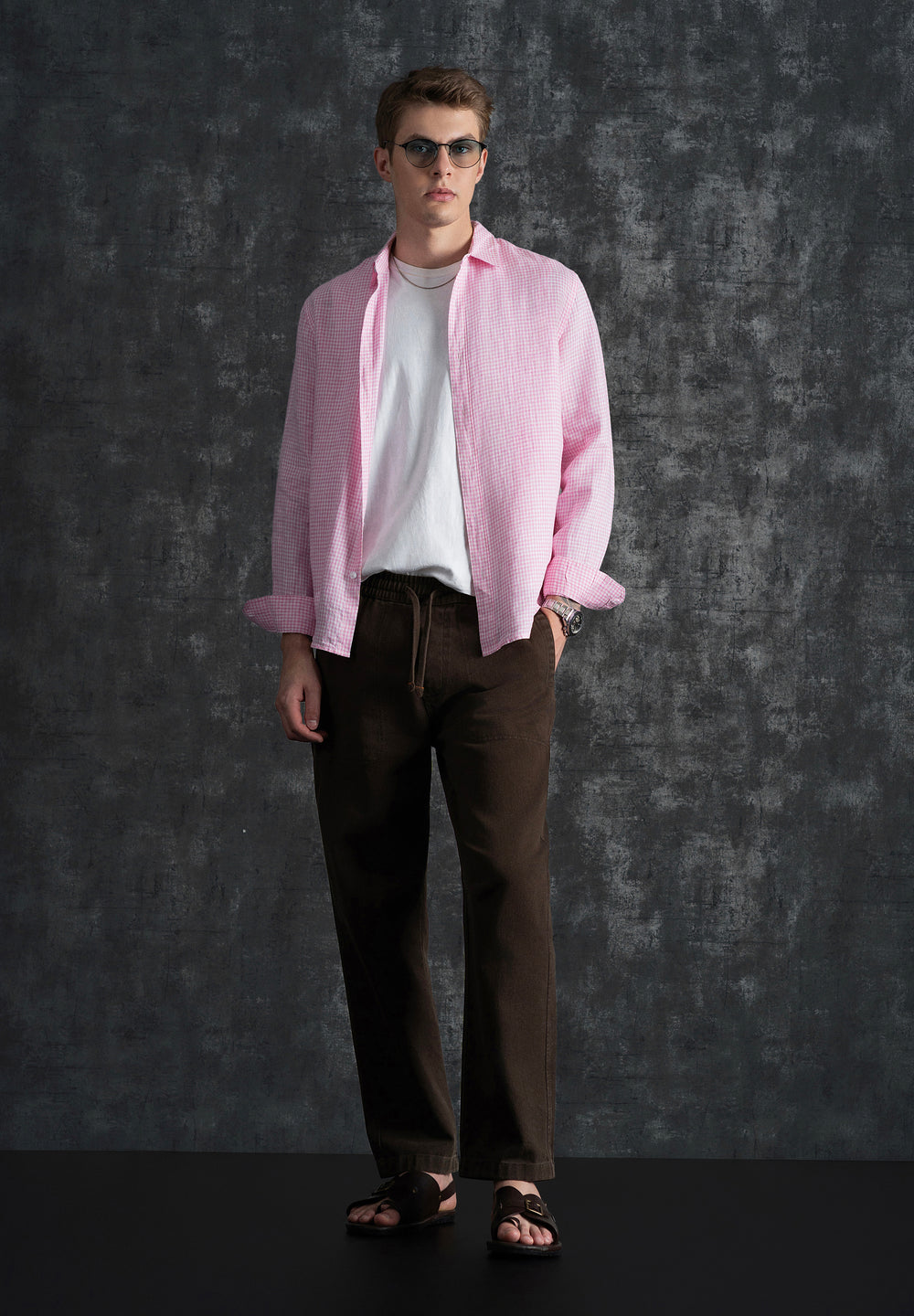 Pink 100% Pure Linen Gingham Check Shirt