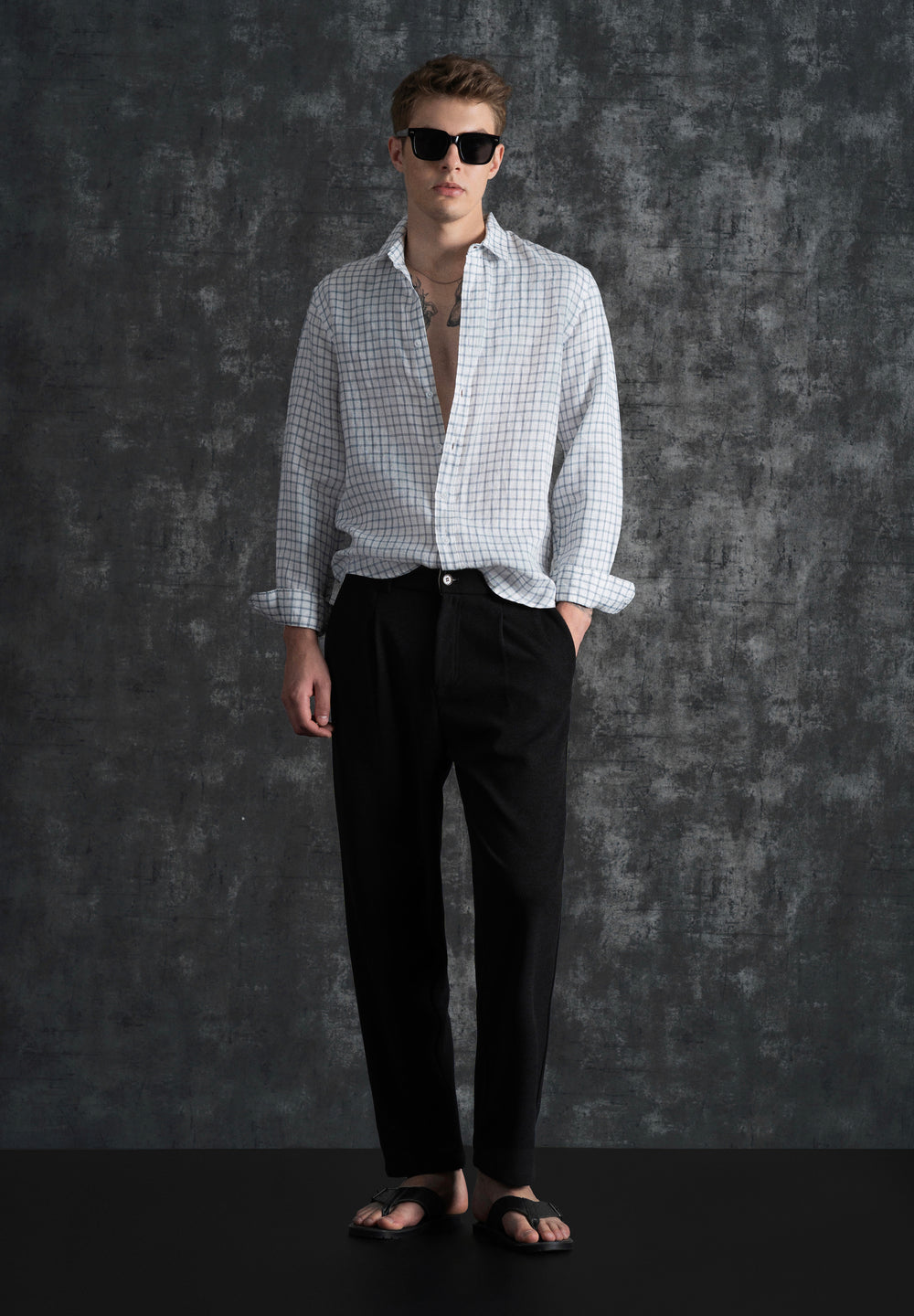 Blue 100% Pure Linen Check Shirt