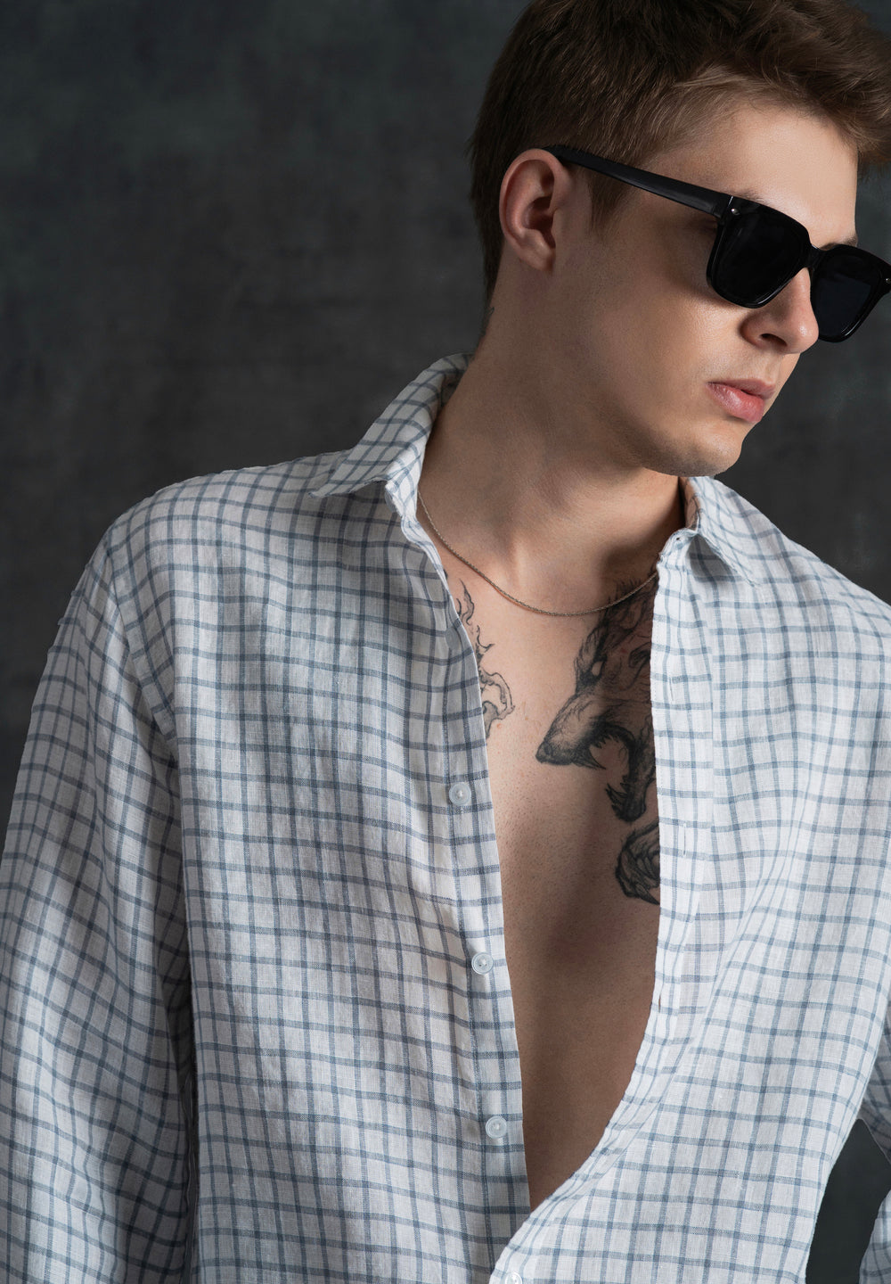 Blue 100% Pure Linen Check Shirt