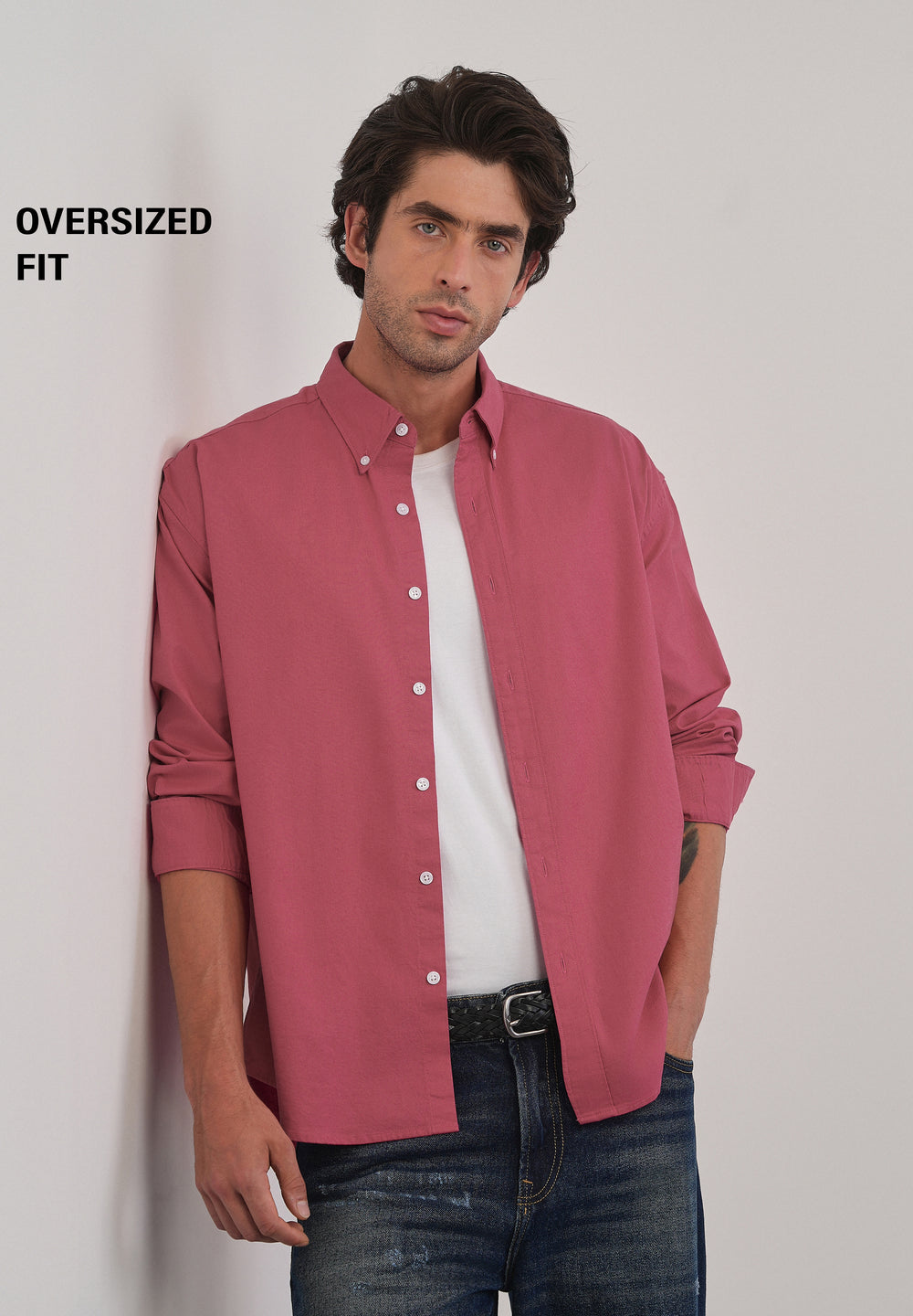 Dusty Rose Cotton Stretch Oversized Shirt
