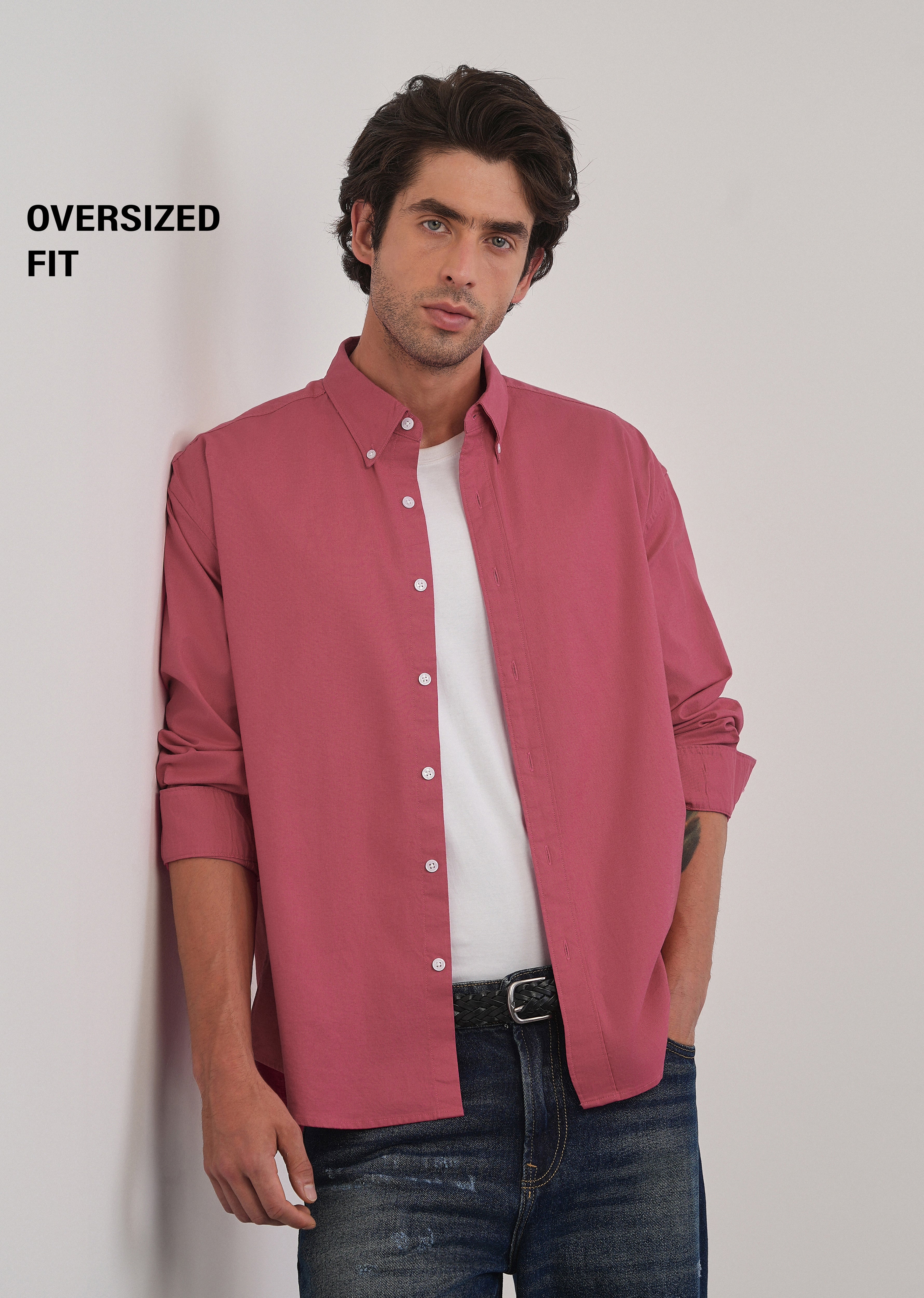 Dusty Rose Cotton Stretch Oversized Shirt
