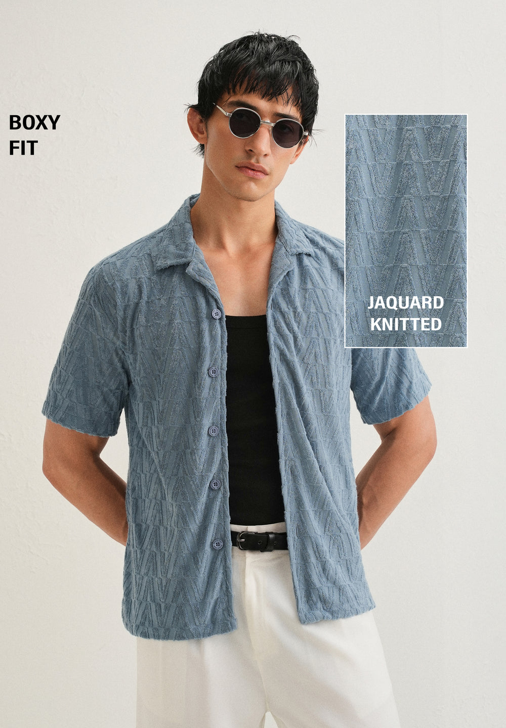 Light Blue Jacquard Knitted Shirt