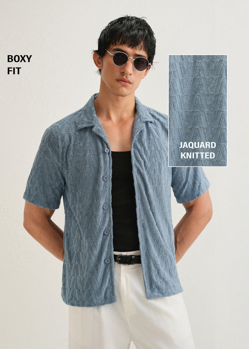Light Blue Jacquard Knitted Shirt