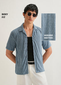 Light Blue Jacquard Knitted Shirt