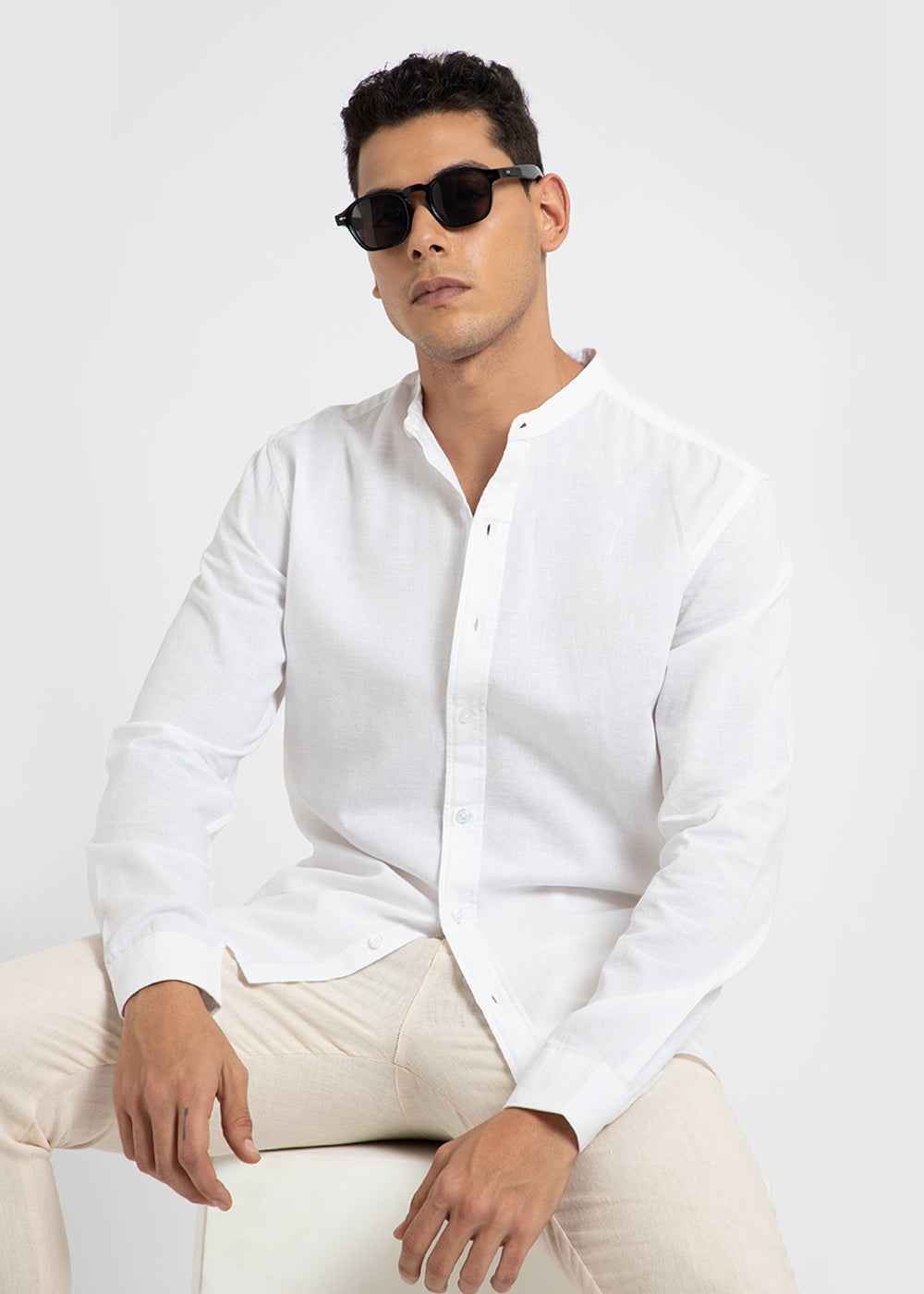 Ivory White Cotton Linen Shirt