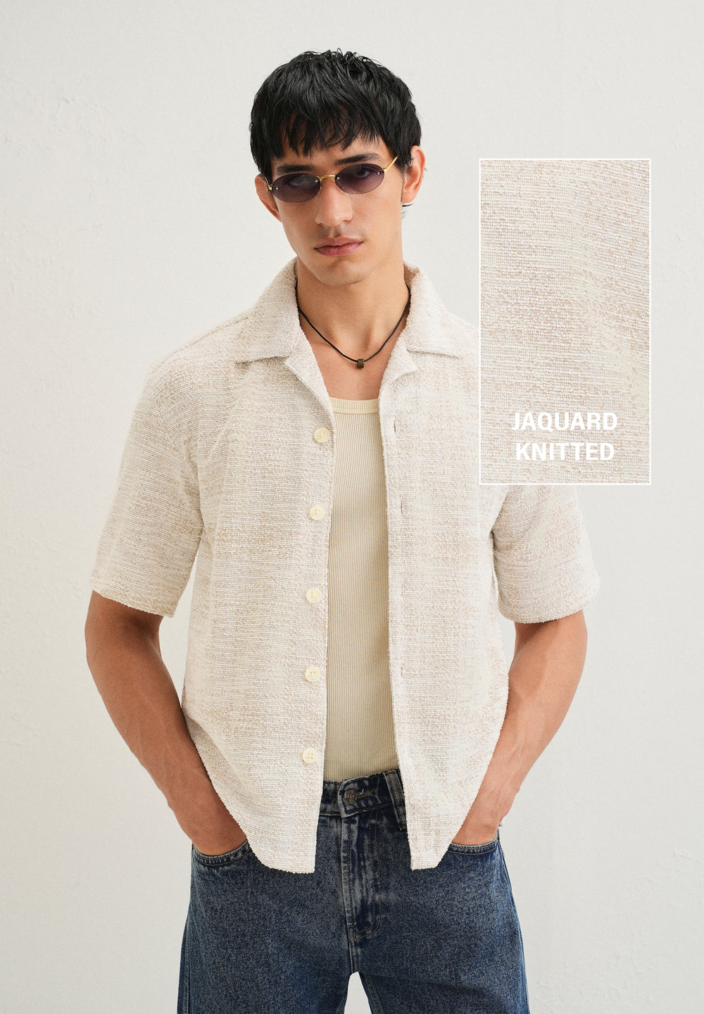 Dark Beige Jacquard Knitted Shirt